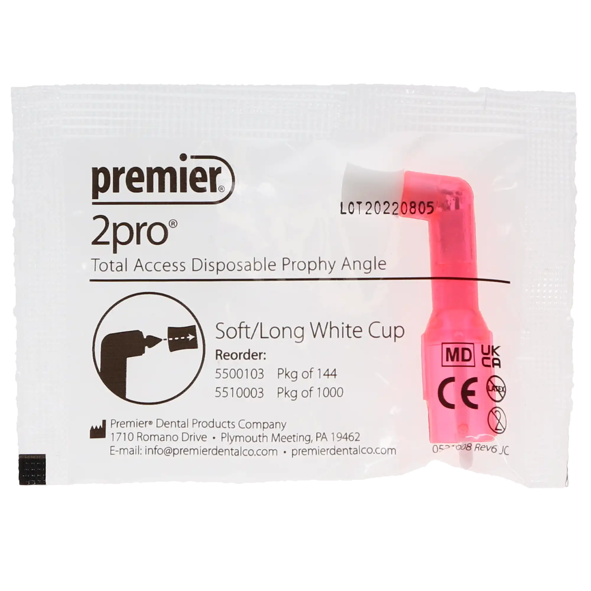 2pro Total Access Disposable Prophy Angle, Soft/Long Cup, White, 144/Bag, 5500103 thumbnail 4
