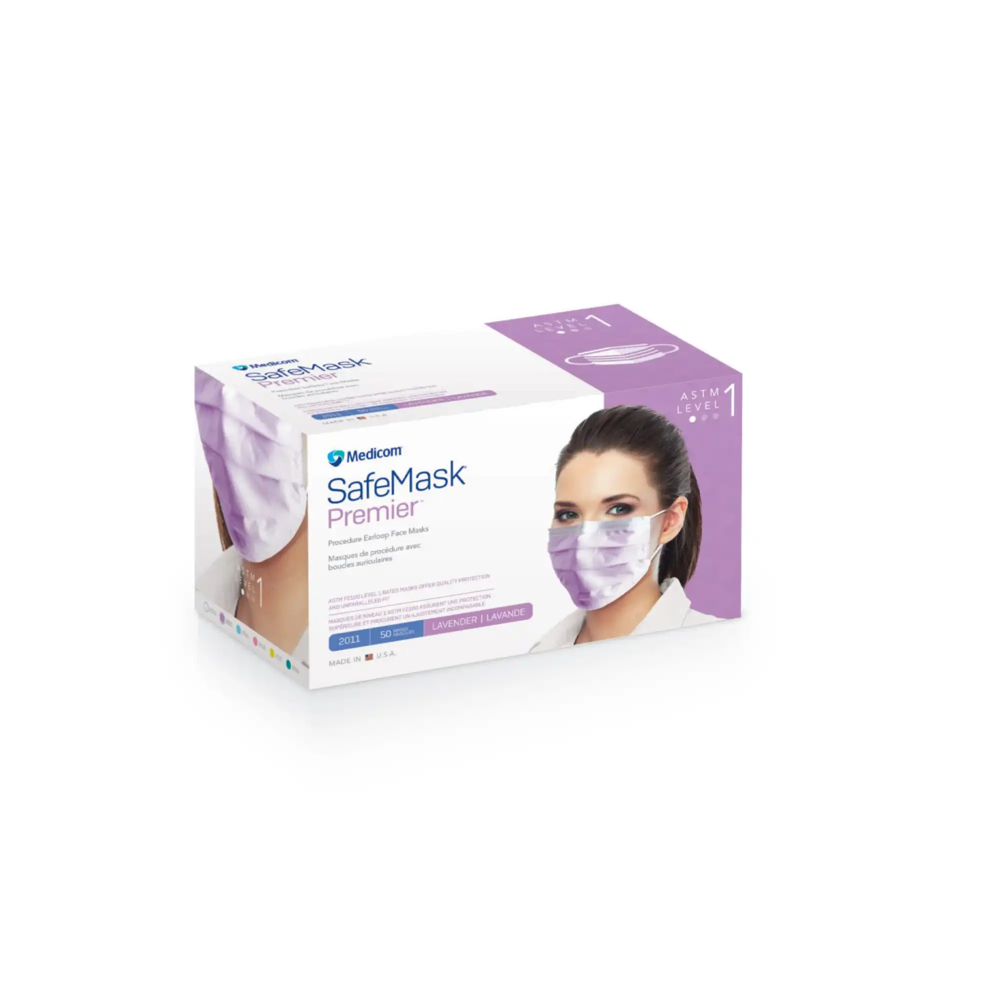Medicom SafeMask Premier ASTM Level 1 Procedure Face Mask, Earloop, Lavender, 50/Box, 2011 thumbnail 11