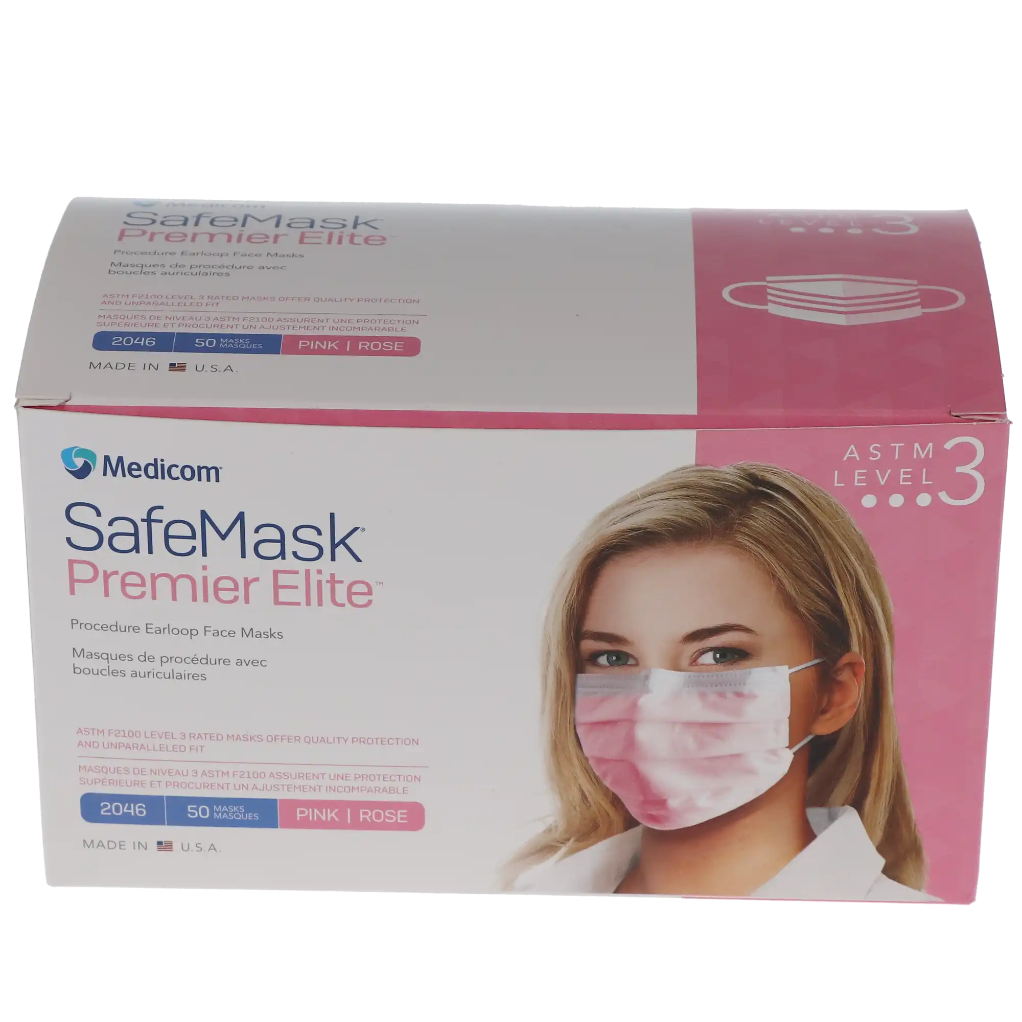 SafeMask Premier Elite ASTM Level 3 Procedure Face Mask, Earloop, Pink, 50/Box, 2046 thumbnail 14