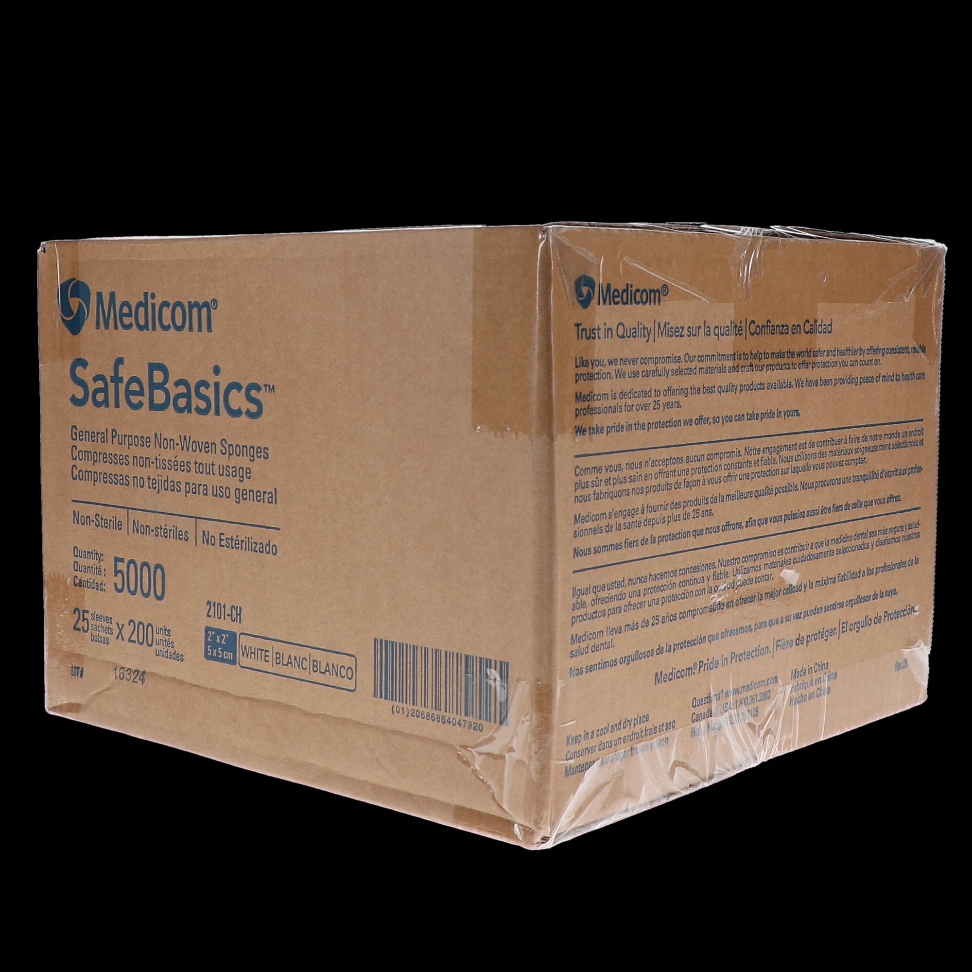 Medicom SafeBasics Non-Woven Sponges, 2" x 2", 4-Ply, Non-Sterile, 5000/Case, 2101-CH thumbnail 5