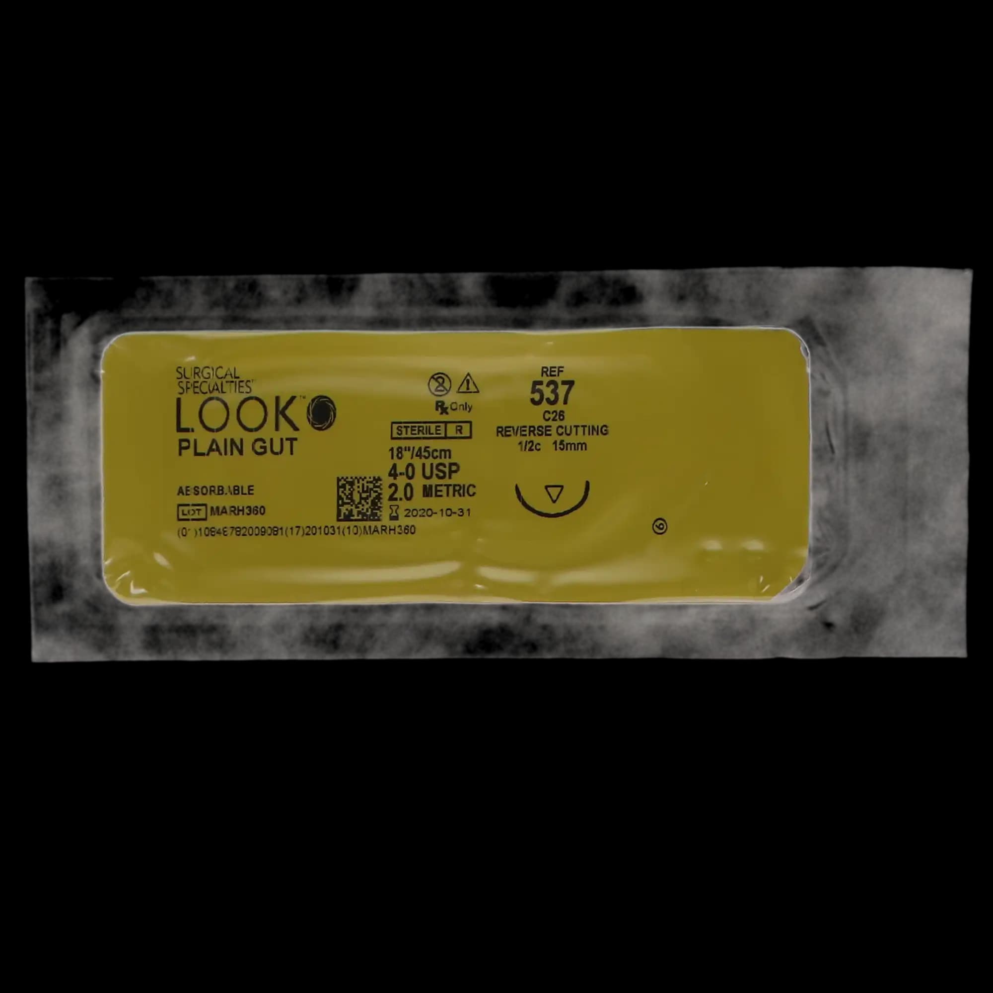 Look 537B Plain Gut Absorbable Suture, 4-0, 18" (45 cm), C-26 Reverse Cutting 1/2 Circle 15 mm Needle, 12/Box thumbnail 9
