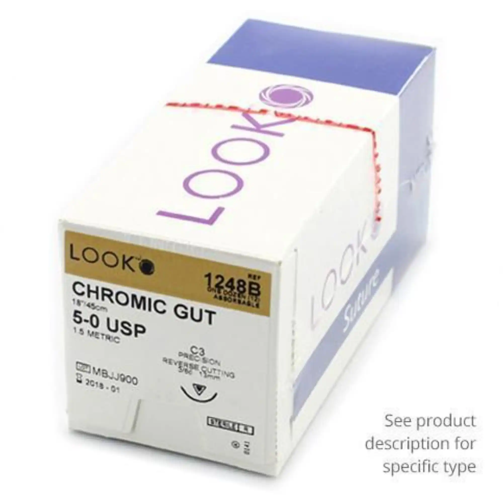 Look/Sharpoint Chromic Gut Suture, 4-0, 18" (45 cm), C-26 Reverse Cutting Needle, 1/2 Circle, 12/Pk, 544B thumbnail 5