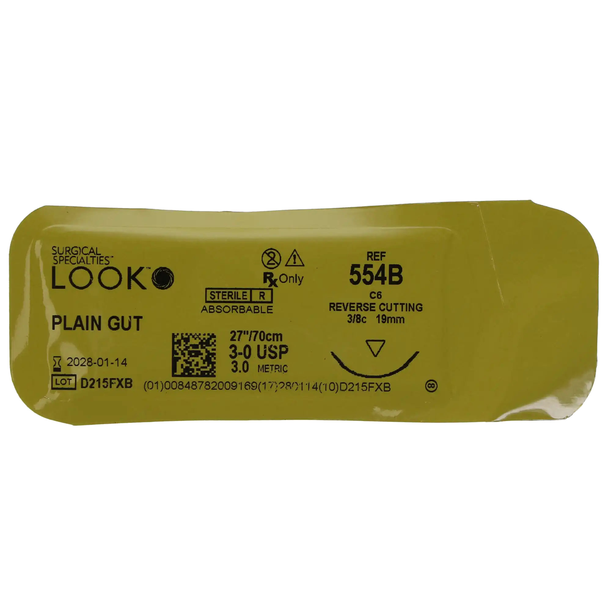Look Plain Gut Suture, 3-0, 27" (70 cm), C-6 Reverse Cutting Needle, 3/8 Circle, 19 mm, Beige, 12/Box, 554B thumbnail 6