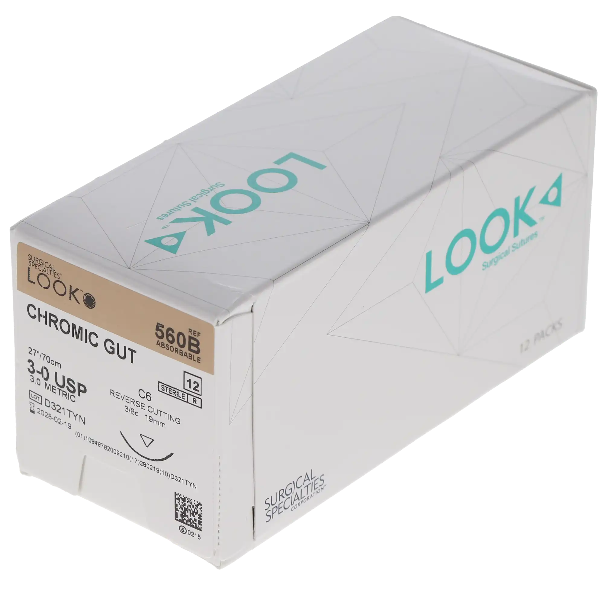 Look 560B Chromic Gut Suture, 3-0, 27" (70 cm), C-6 Reverse Cutting Needle, 3/8 Circle, 12/Pk thumbnail 7