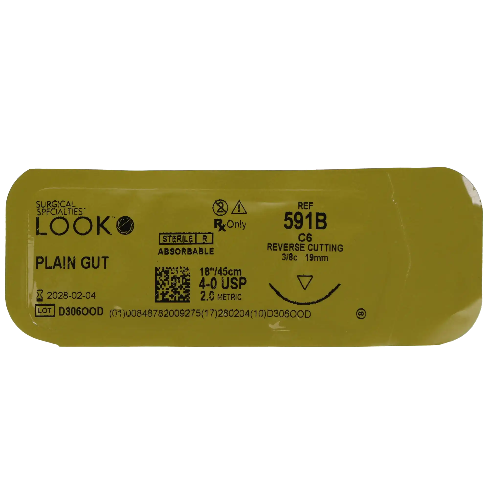 Look 591B Plain Gut Absorbable Suture, 4-0, 18" (45 cm), C-6 Reverse Cutting 3/8 Circle Needle, 12/Box thumbnail 6