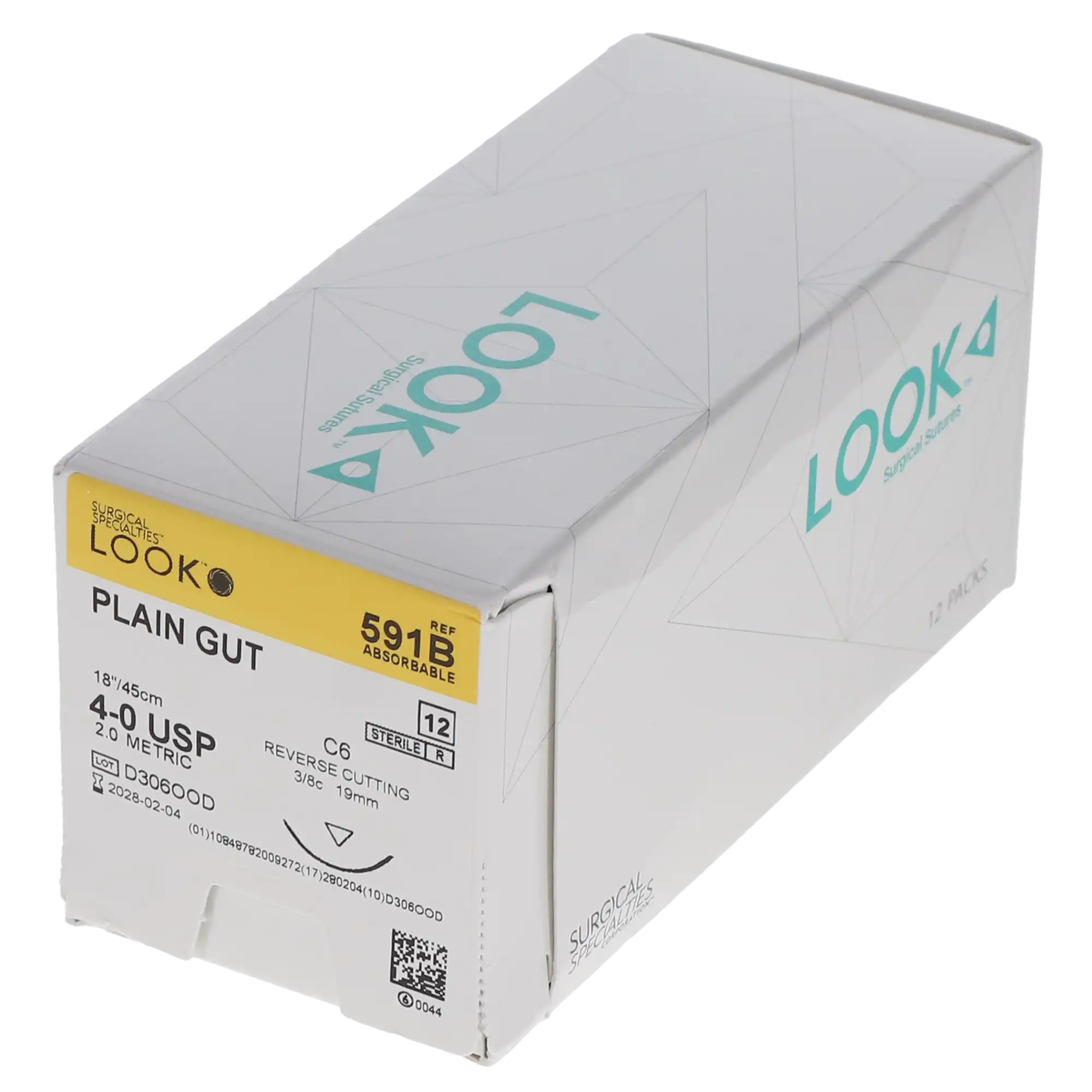 Look 591B Plain Gut Absorbable Suture, 4-0, 18" (45 cm), C-6 Reverse Cutting 3/8 Circle Needle, 12/Box thumbnail 7