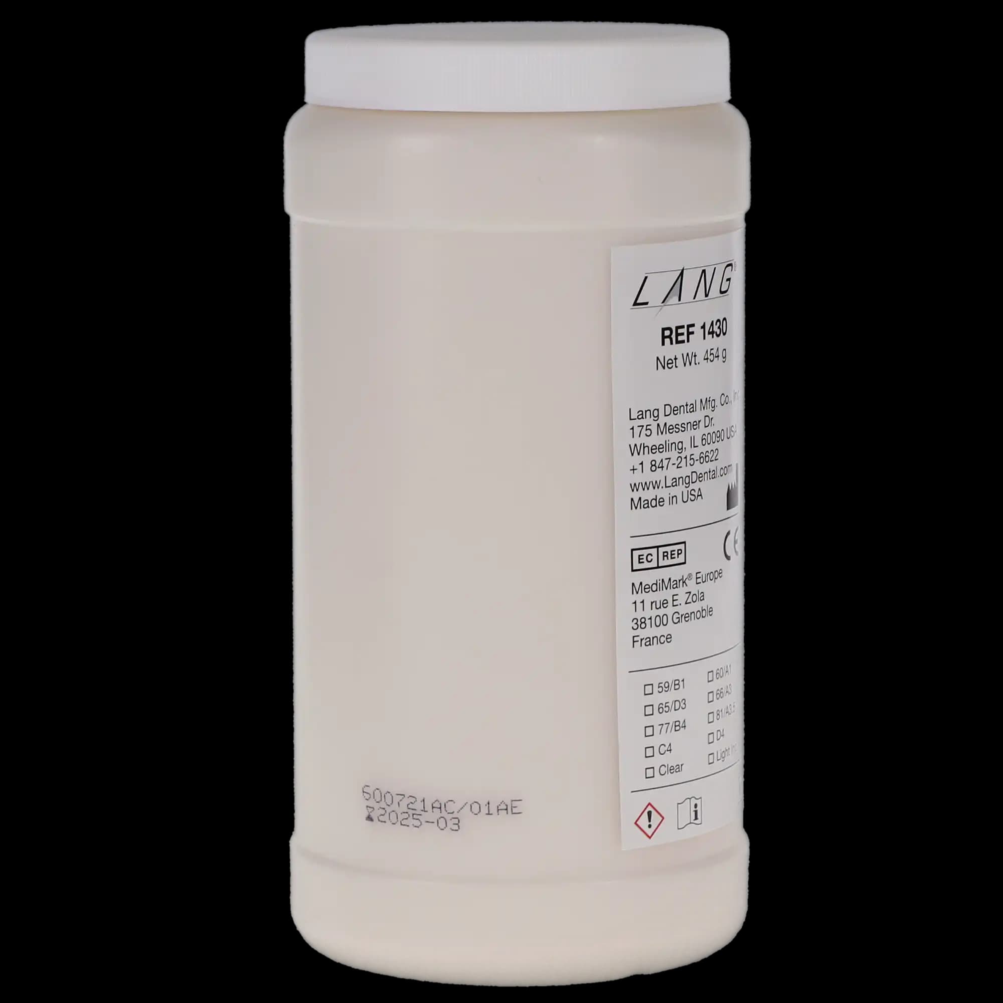 Jet Tooth Shade Self-Curing Acrylic Resin Powder, Shade 62/A2, 16 oz (454 g), 1430-62 thumbnail 3