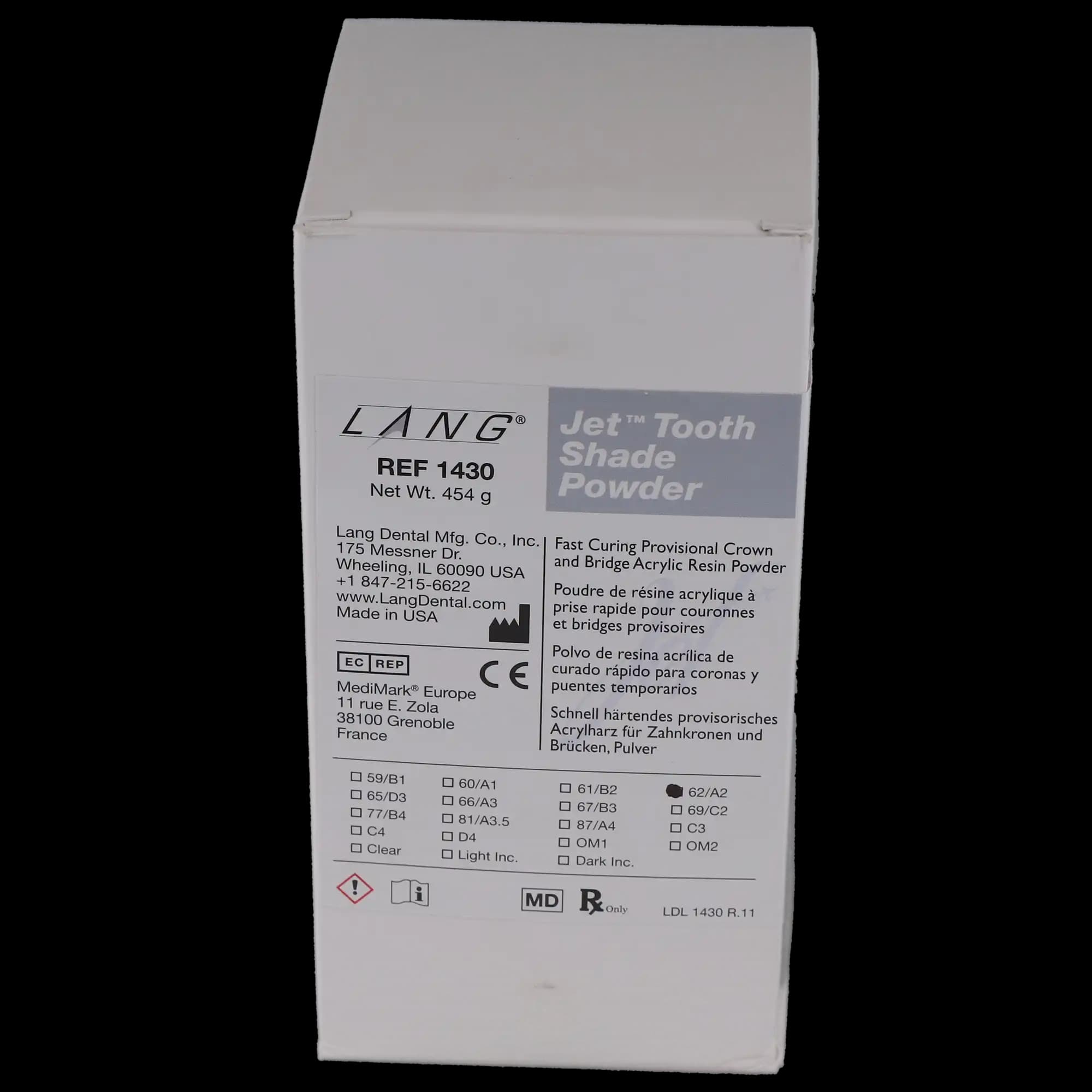 Jet Tooth Shade Self-Curing Acrylic Resin Powder, Shade 62/A2, 16 oz (454 g), 1430-62 thumbnail 4