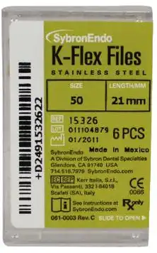 Kerr K-Flex Endodontic Files, #50 (Yellow), 21mm, Stainless Steel, 6/Pack, 15326 thumbnail 2