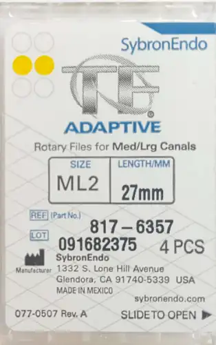 TF Adaptive Nickel-Titanium Rotary Files, ML2, 27 mm, Yellow, 4/Pk, 817-6357 thumbnail 8