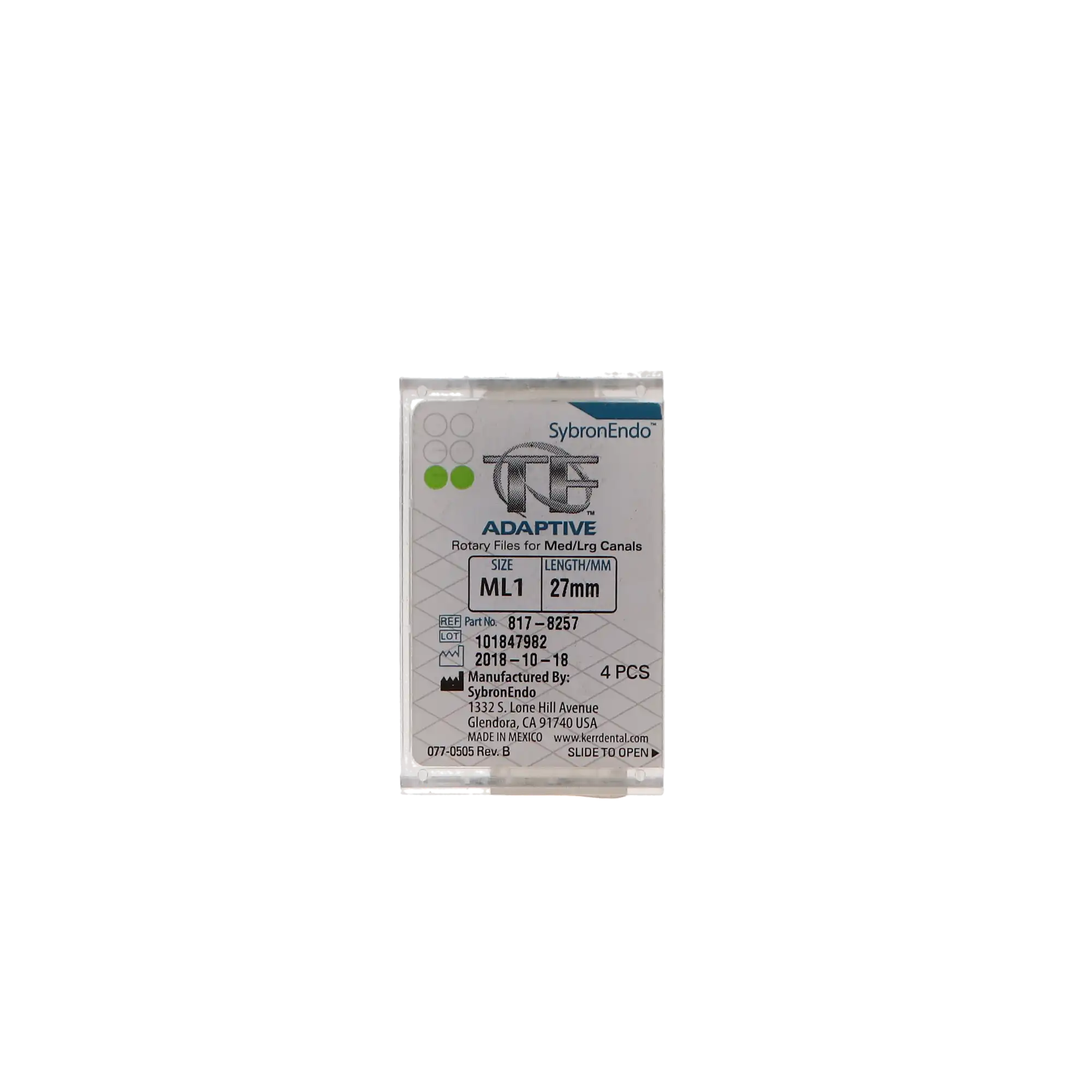 TF Adaptive Nickel-Titanium Rotary Files, ML1, Green, 27 mm, 4/Pk, 817-8257 thumbnail 12
