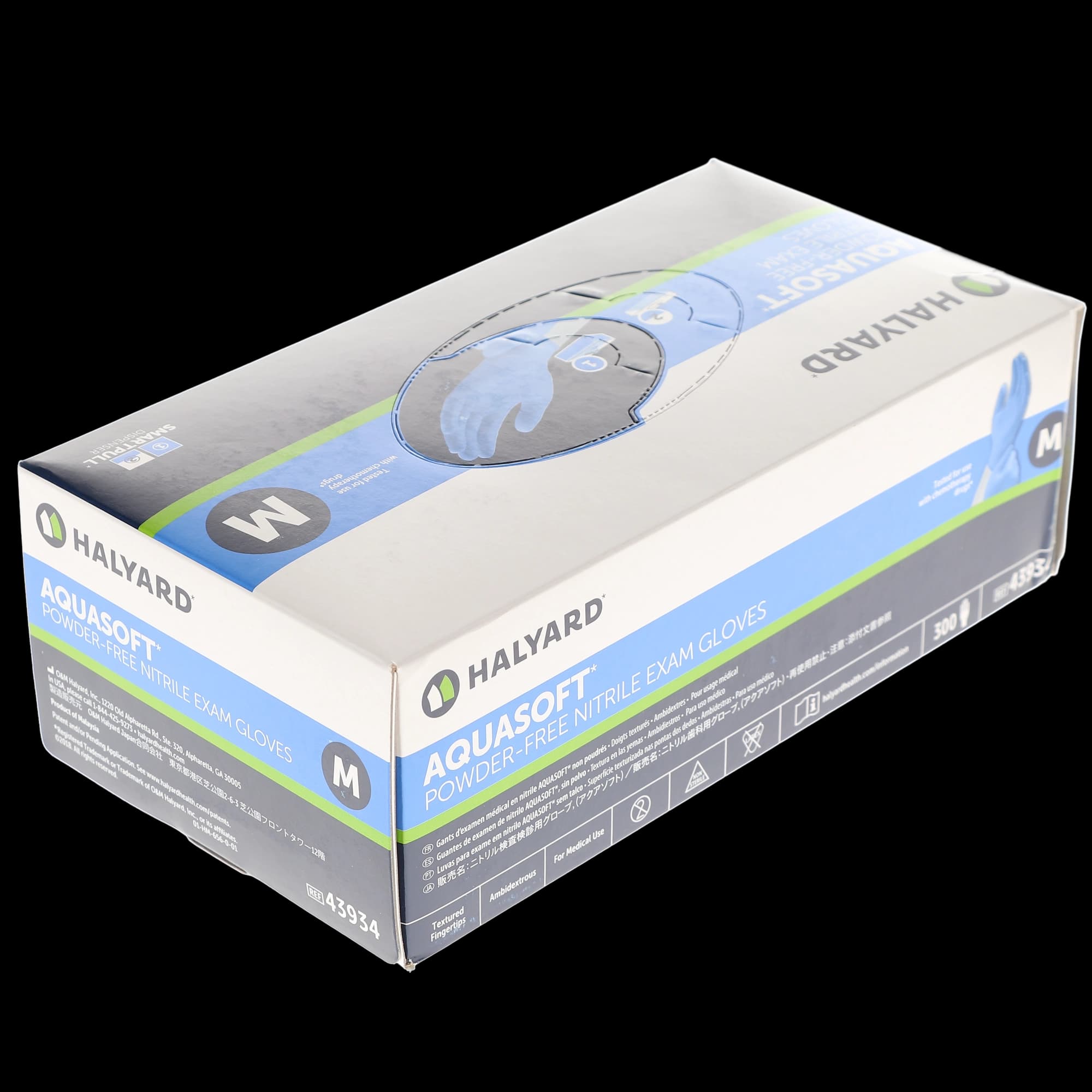 Halyard AquaSoft Nitrile Exam Gloves, Powder-Free, Non-Sterile, Medium, Blue, Textured, 300/Box, 43934 thumbnail 3