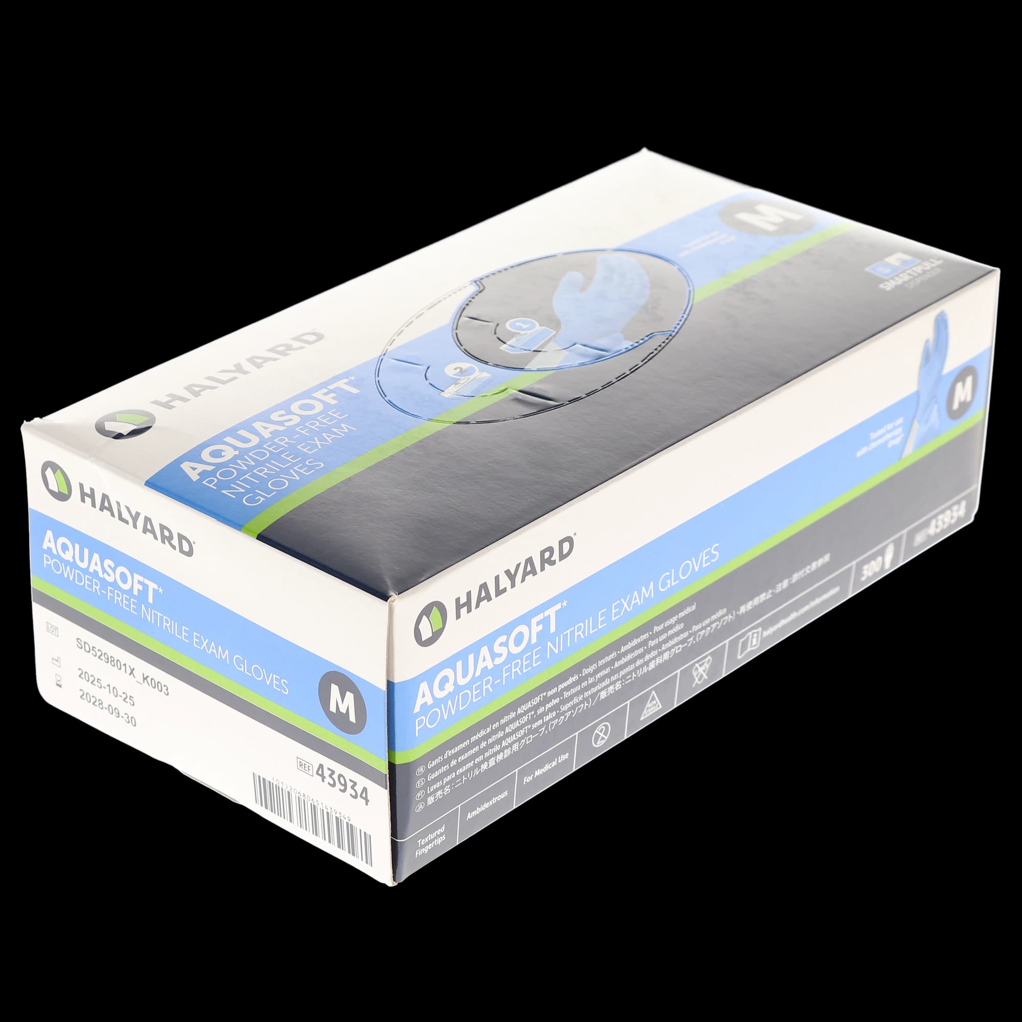 Halyard AquaSoft Nitrile Exam Gloves, Powder-Free, Non-Sterile, Medium, Blue, Textured, 300/Box, 43934 thumbnail 4