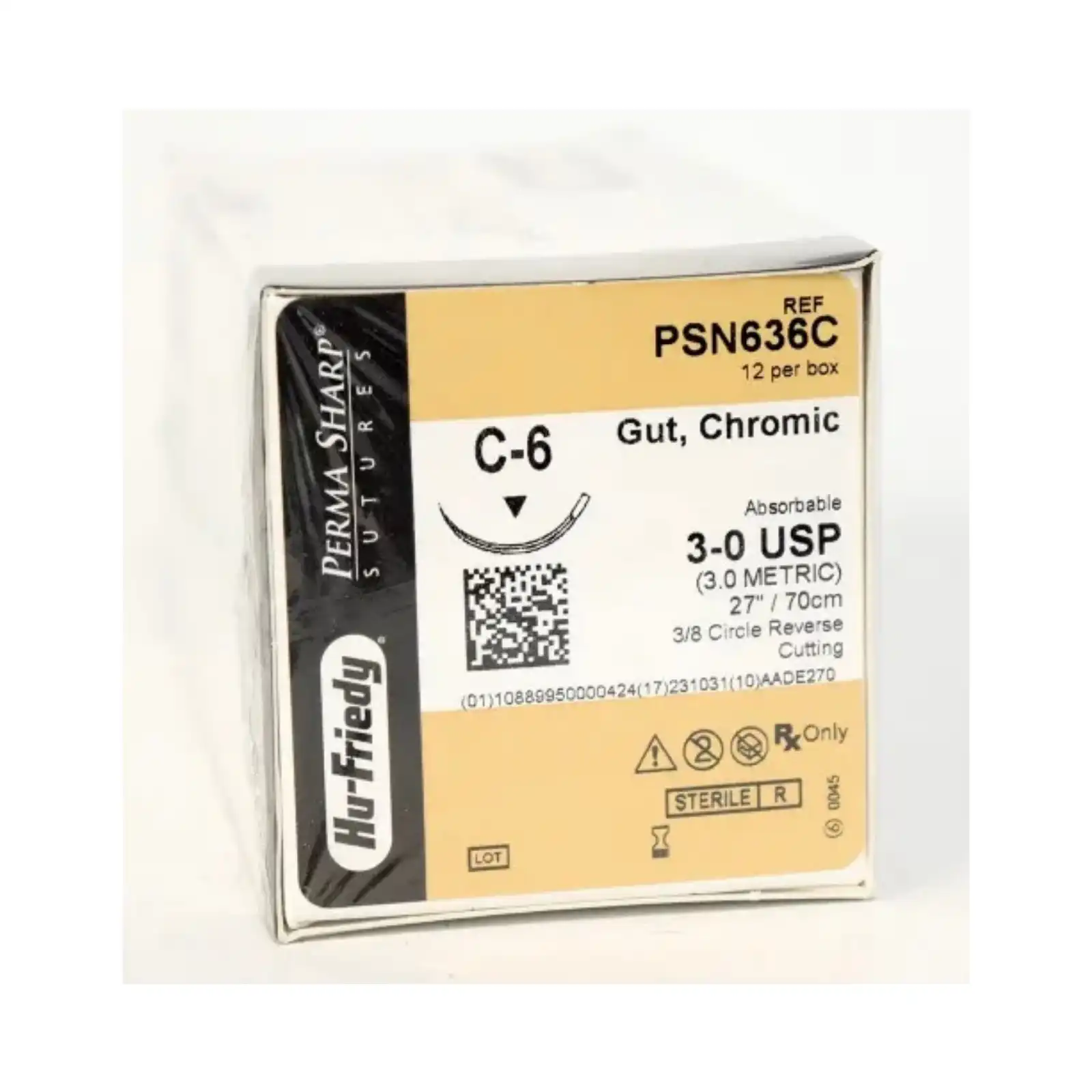 Hu-Friedy Perma Sharp Chromic Gut Suture, 3-0, 27", C-6 Reverse Cutting 3/8 Circle Needle, 12/Box, PSN636C thumbnail 5
