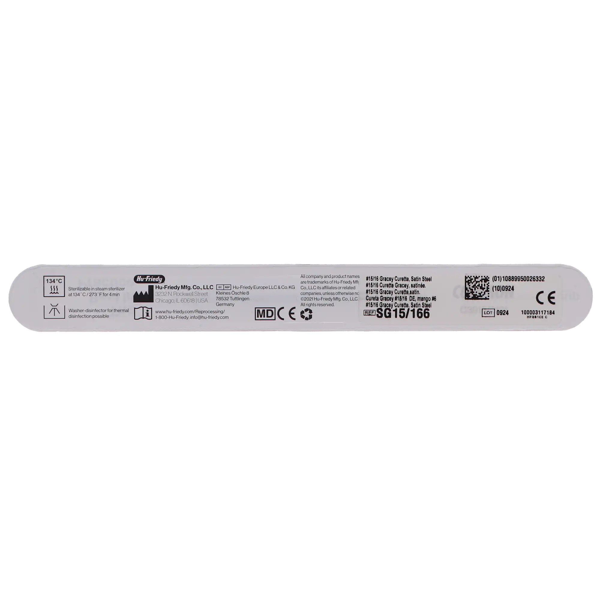 Hu-Friedy Gracey Curette 15/16, Double-Ended, #6 Satin Steel Handle, SG15/166 thumbnail 4