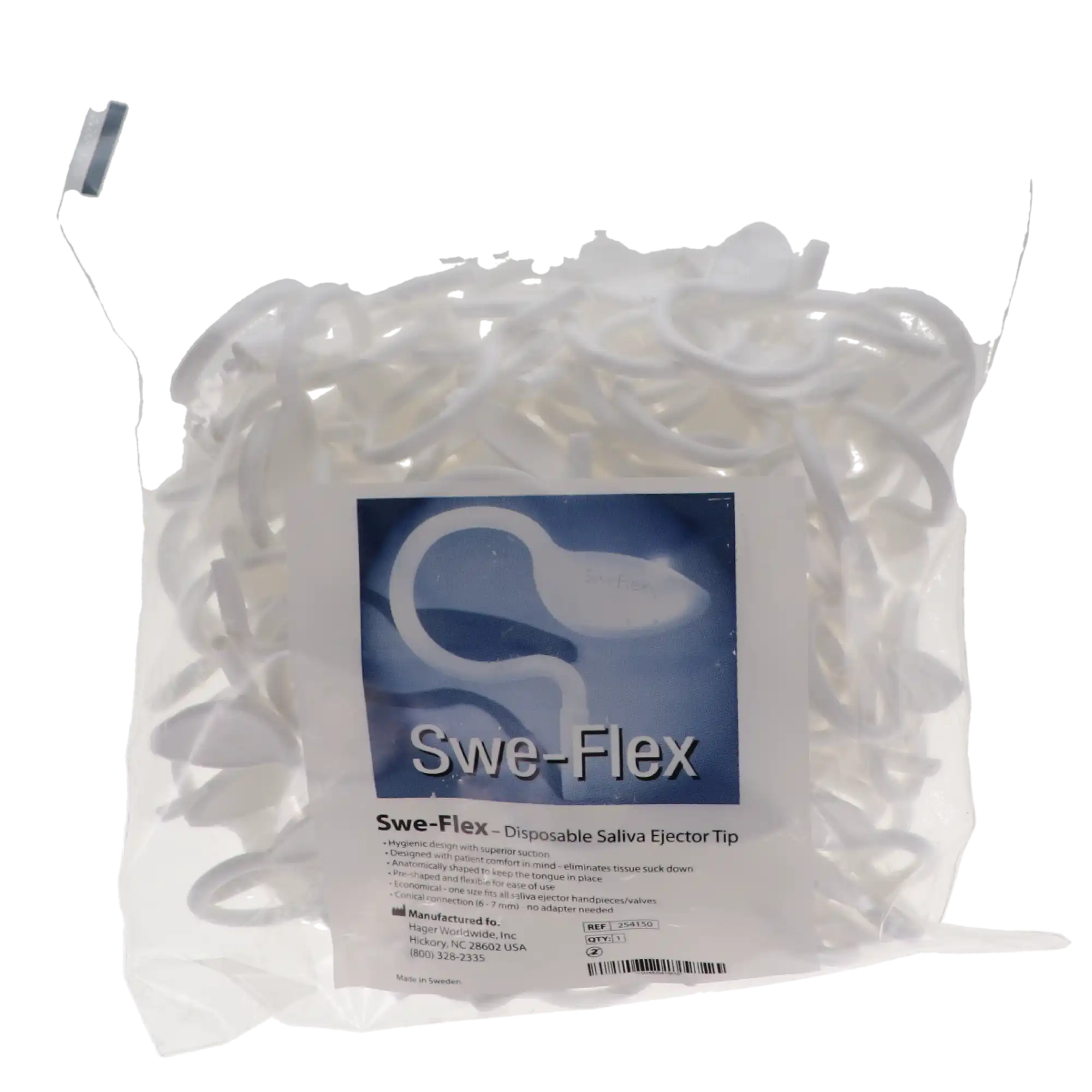 SweFlex Disposable Saliva Ejector Tips, Plastic, White, Anatomical Design, 100/Pk, 254150 thumbnail 6