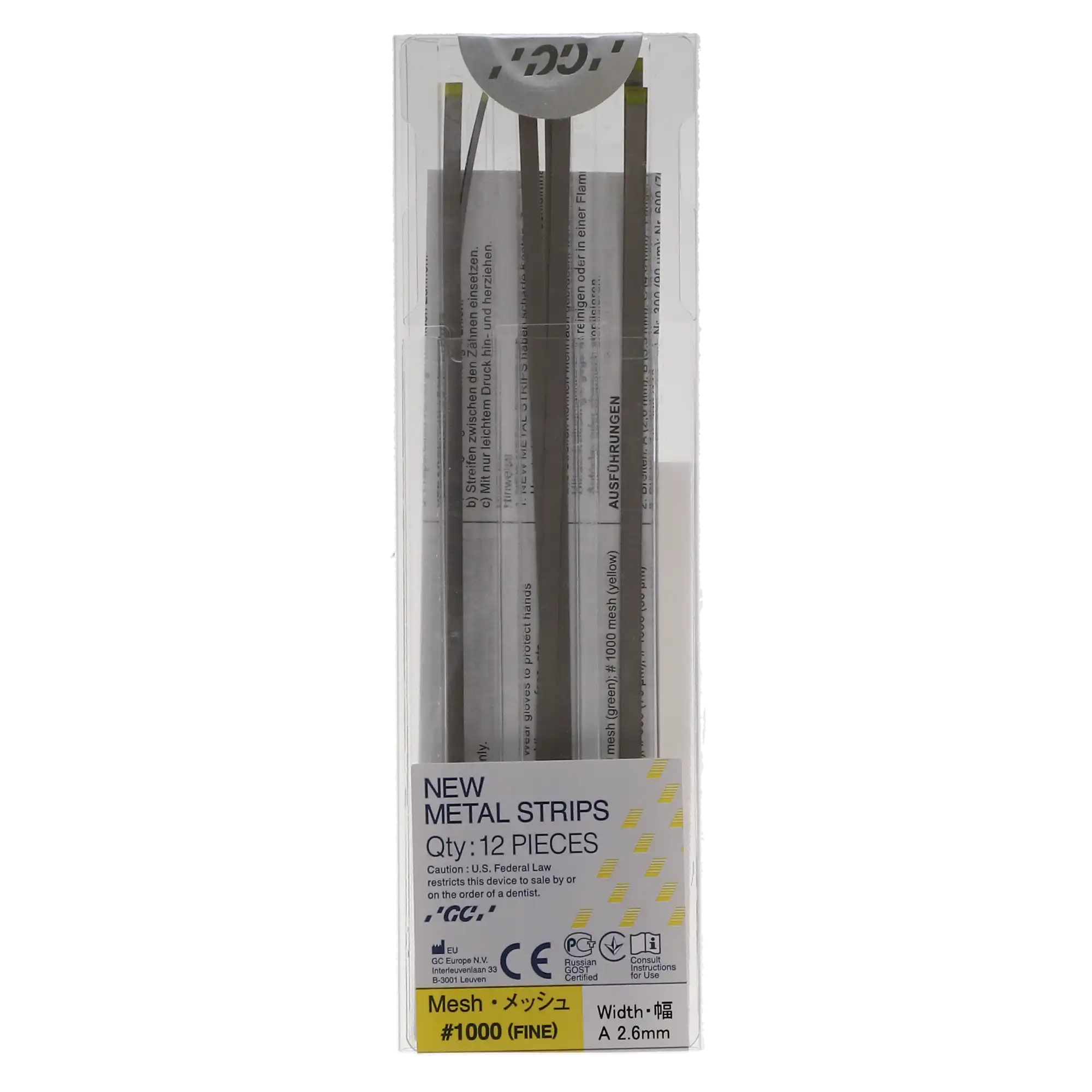 GC America Metal Finishing Strips, Refill, #1000-A Width, Fine, Yellow, 50 Micron, 2.6 mm, 12/Pk, 000264 thumbnail 6