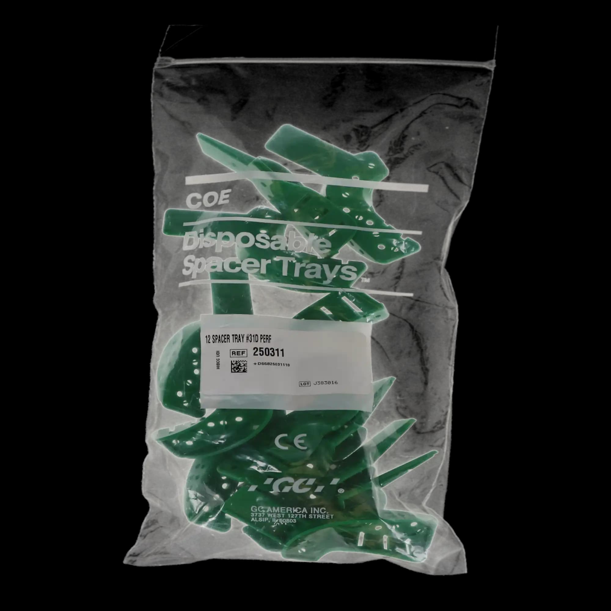GC America COE Disposable Perforated Spacer Trays, #22D Small Lower, Green, Full Arch, 12/Pk, 252212 thumbnail 5