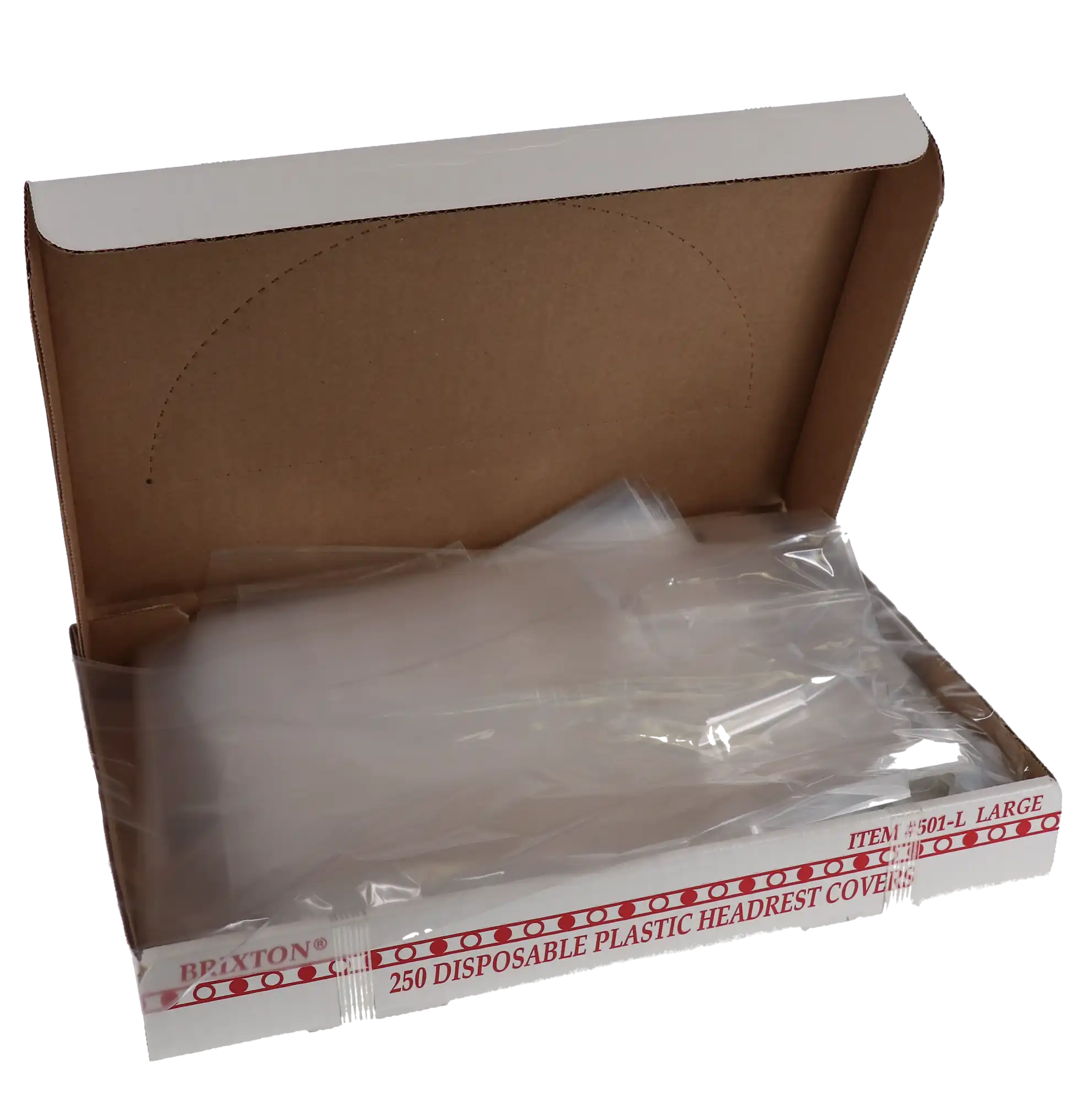 Brixton Disposable Plastic Headrest Covers, Large, 10" x 14.5", Clear, 250/Box, 501L thumbnail 6