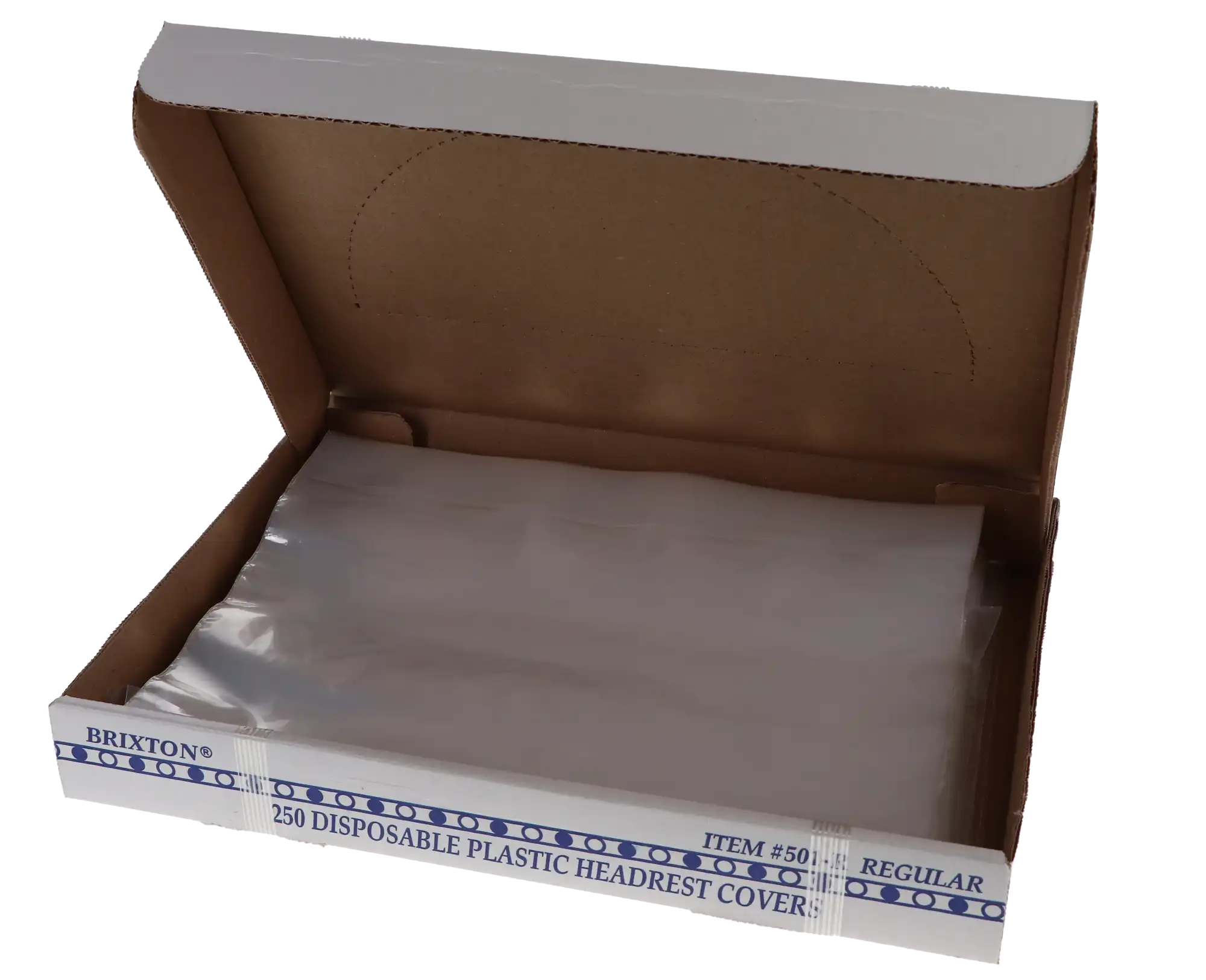 Brixton Disposable Plastic Headrest Covers, Regular, Clear, 10" x 11.25", 250/Box, 501R thumbnail 5