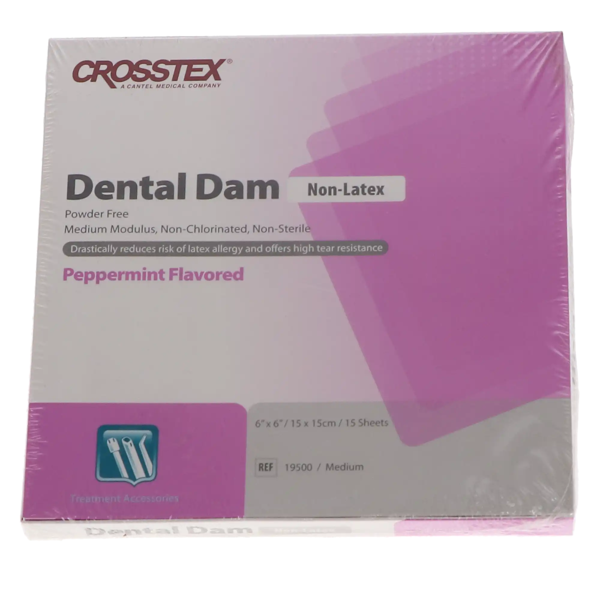 Crosstex Non-Latex Dental Dam, 6" x 6", Medium, Purple (Lavender), Peppermint Flavored, 15/Box, 19500 thumbnail 5