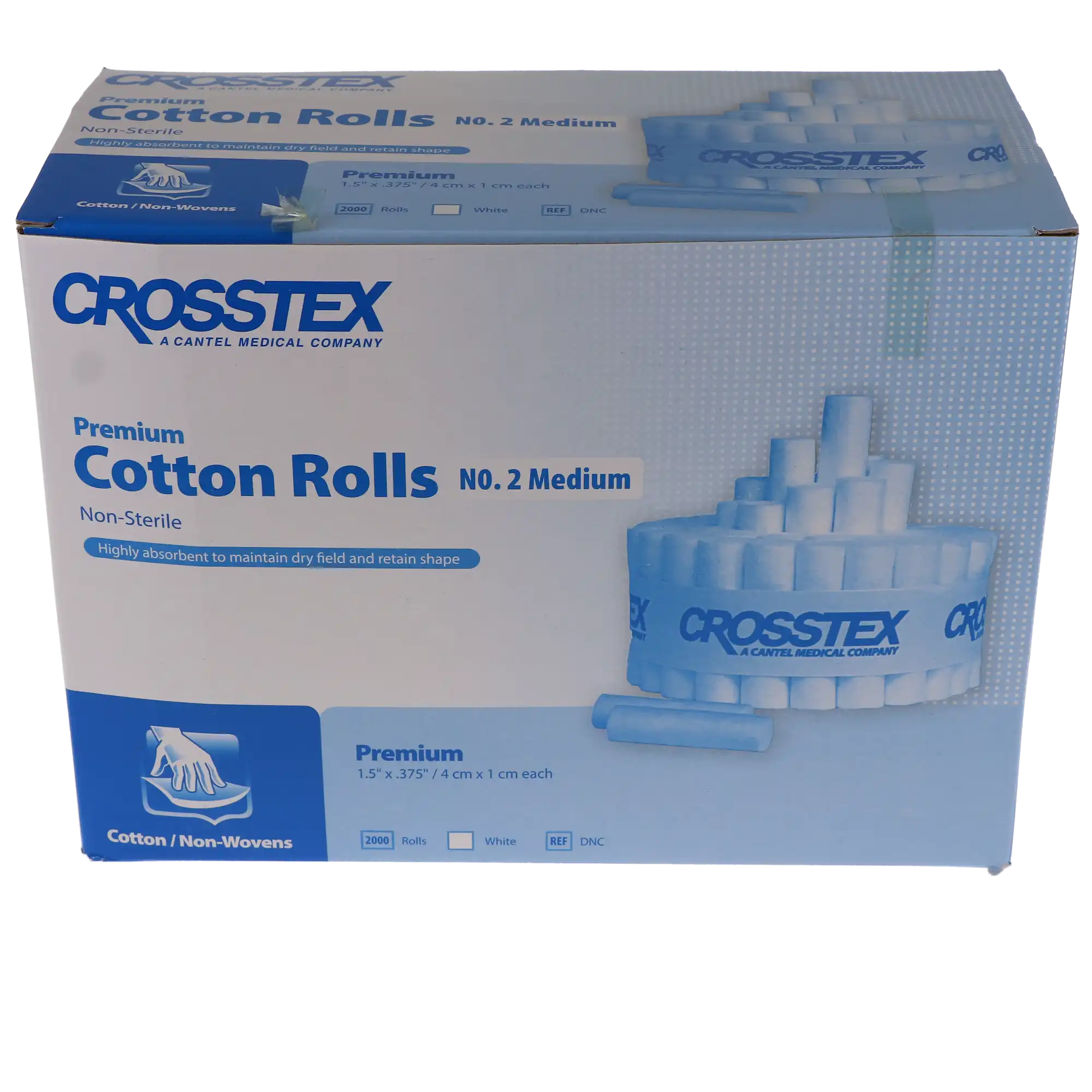 Crosstex Premium Cotton Rolls, #2 Medium, Non-Sterile, 1.5" x 0.38", 2000/Box thumbnail 8
