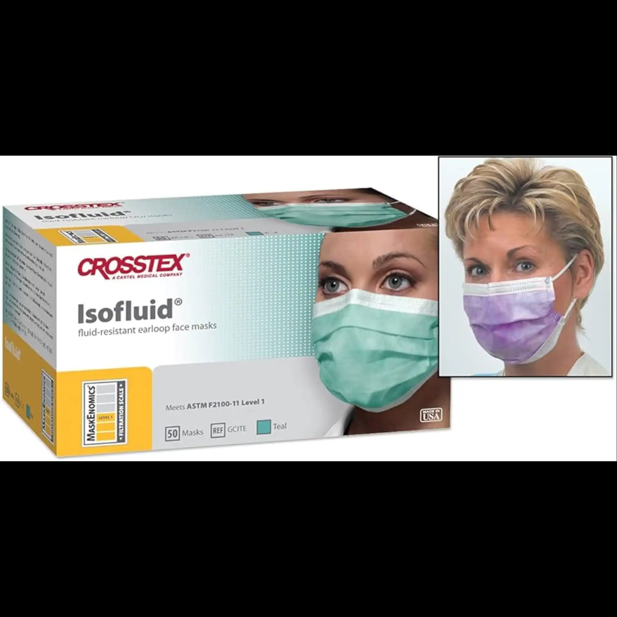 Isofluid™ Surgical Face Mask ASTM Level 1, Earloop, Teal, 50/Box, GCITE thumbnail 10