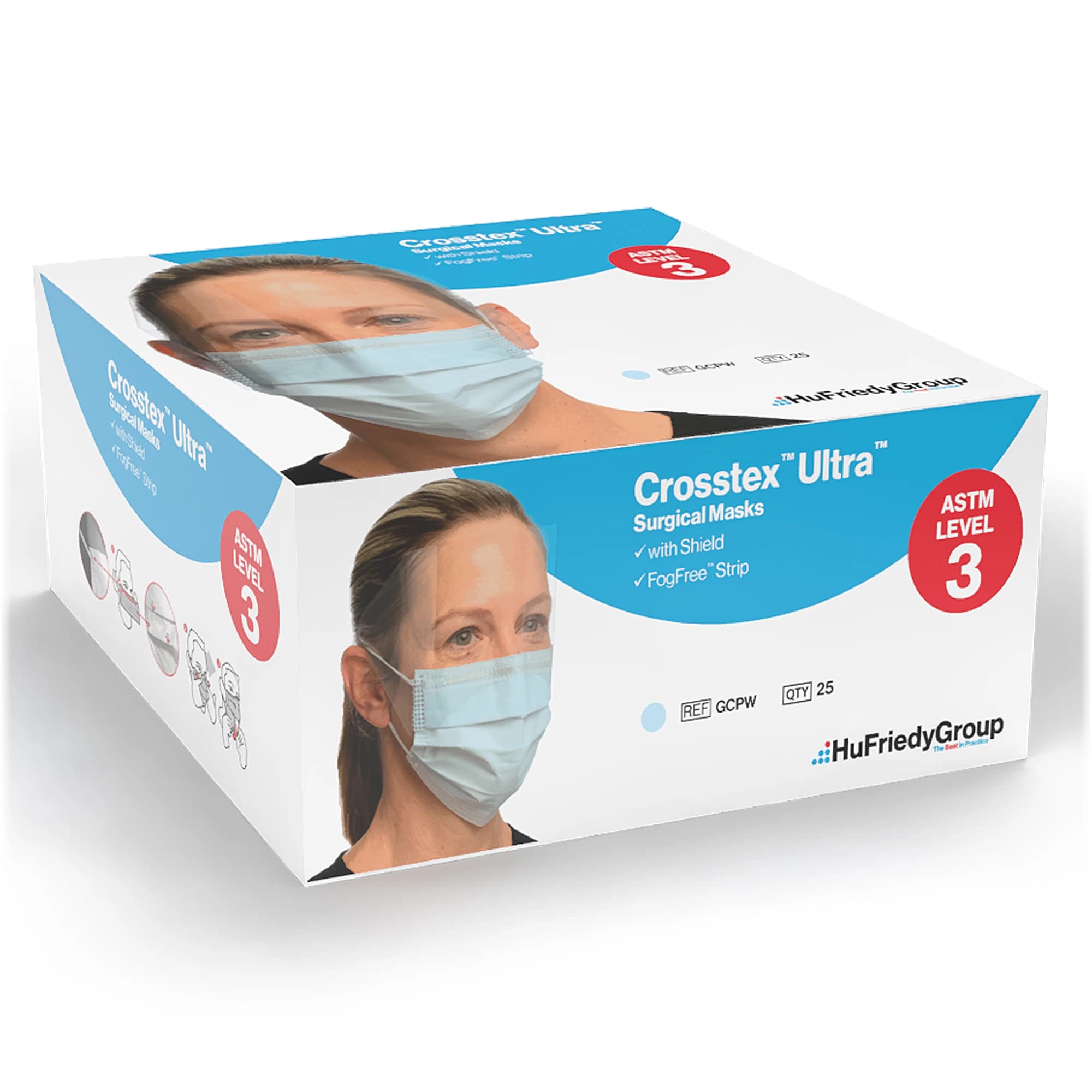 Crosstex Ultra FogFree Surgical Face Mask with Shield, ASTM Level 3, Blue, Ear Loop, 25/Box, GCPW thumbnail 6