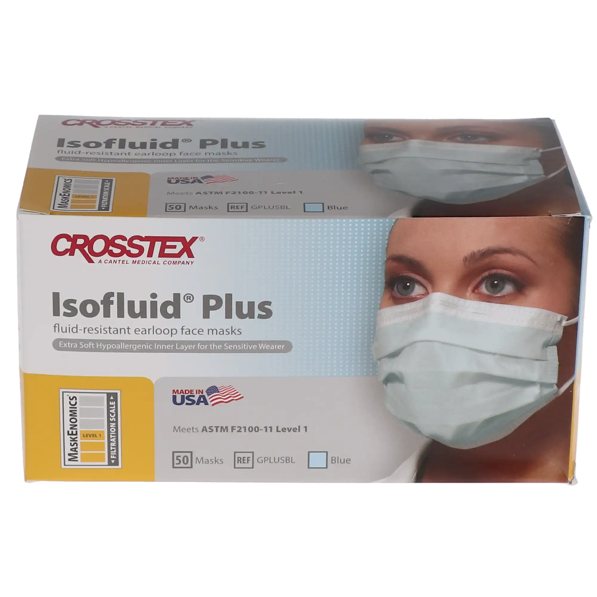 Isofluid Plus Earloop Face Mask, ASTM Level 1, Blue, 50/Box, GPLUSBL thumbnail 12