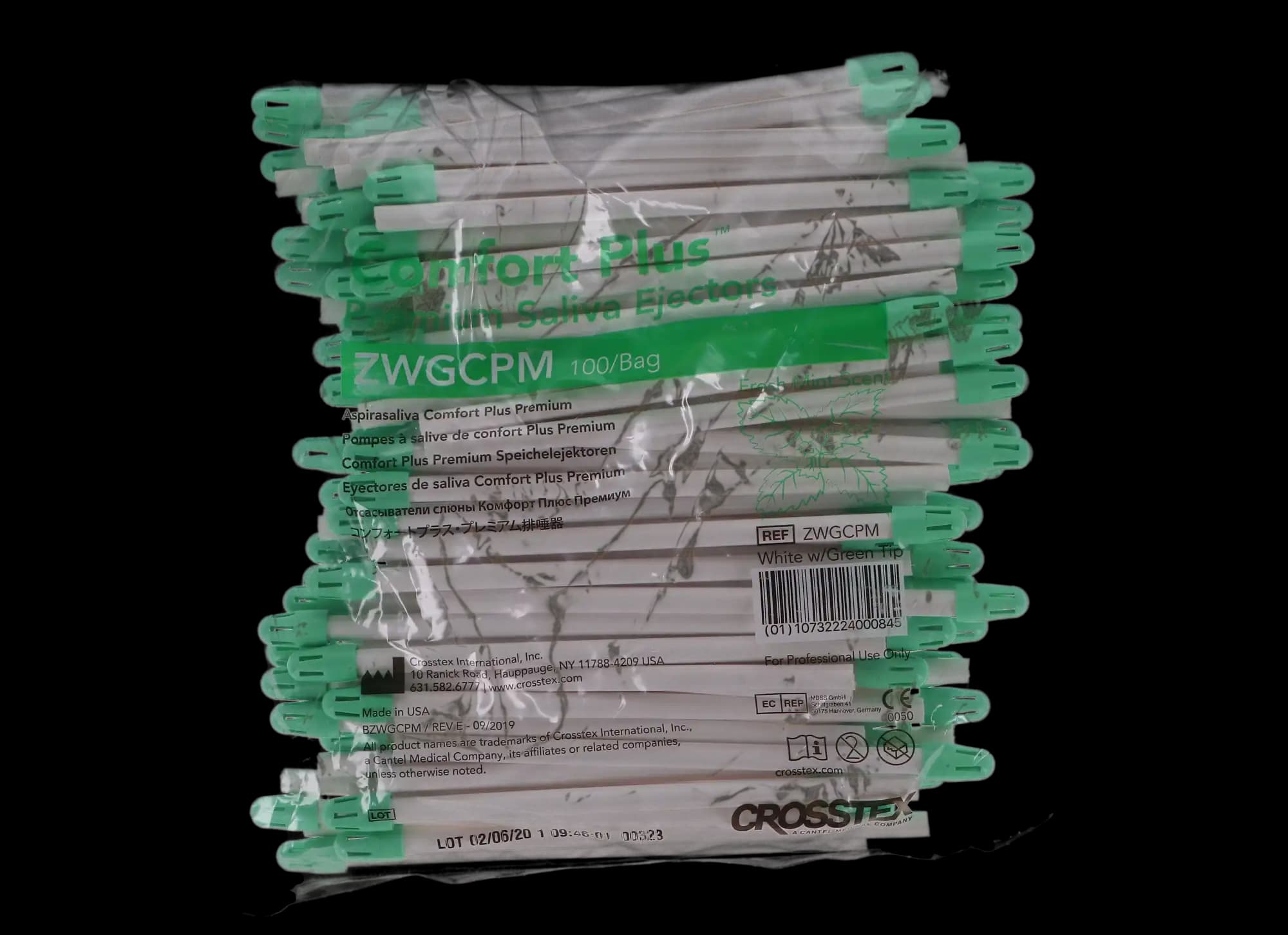 Crosstex Comfort Plus Premium Saliva Ejectors, White/Green Tip, Mint Scented, Non-Latex, 100/Bag, ZWGCPM thumbnail 7