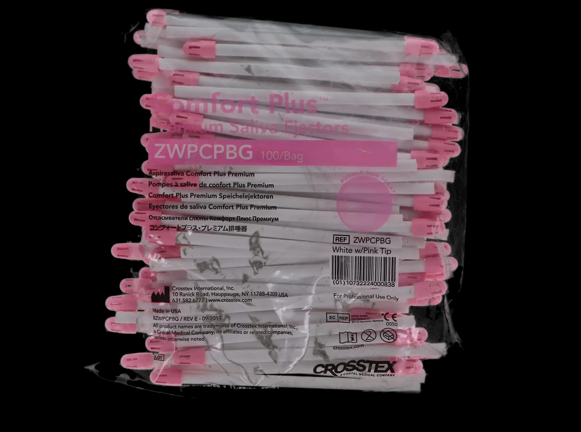 Crosstex Comfort Plus Premium Saliva Ejectors, White/Pink, Bubblegum Scented, 100/Bag, ZWPCPBG thumbnail 7
