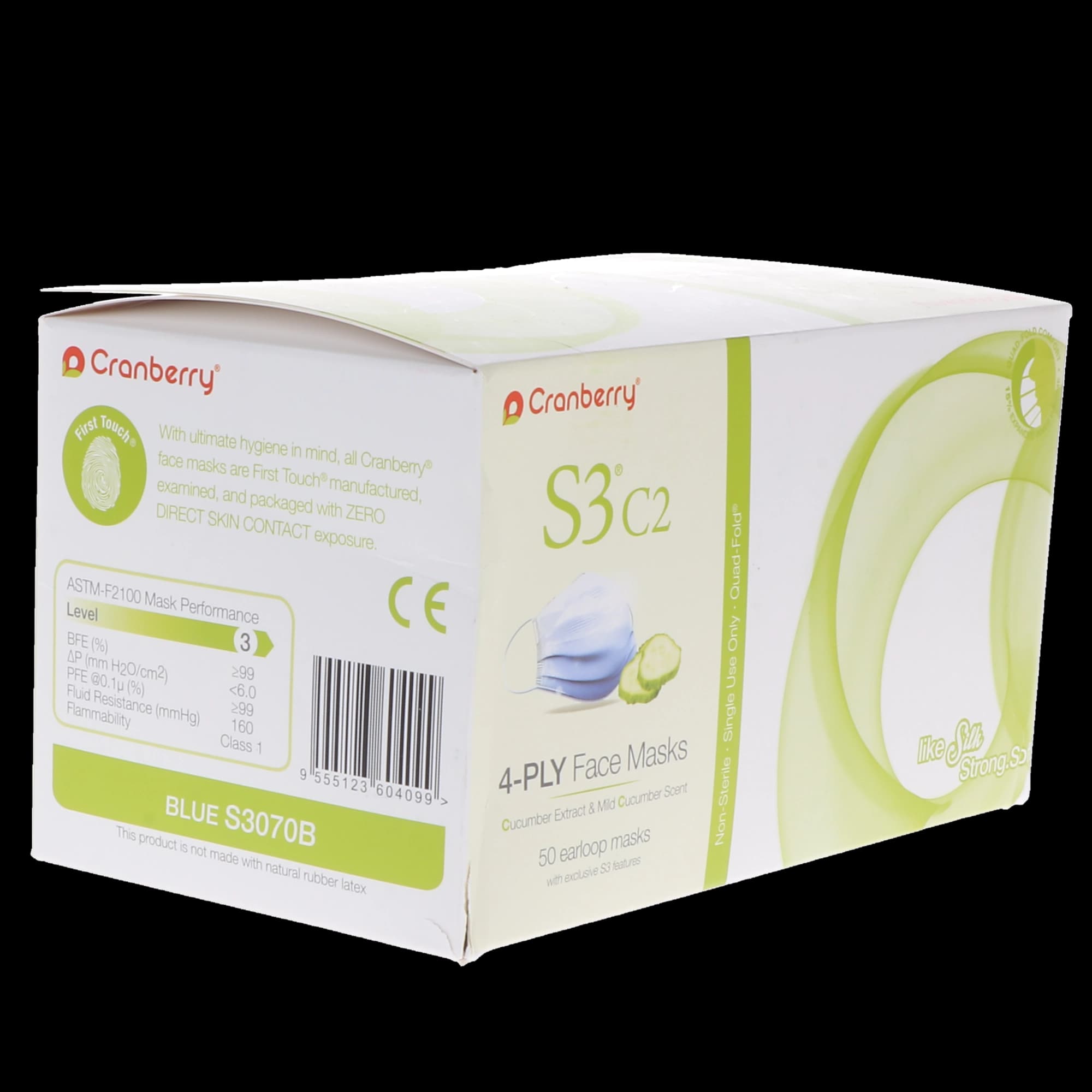 Cranberry S3 C2 Earloop Face Masks, ASTM Level 3, Blue, Cucumber Extract, 50/Box, S3070B thumbnail 8