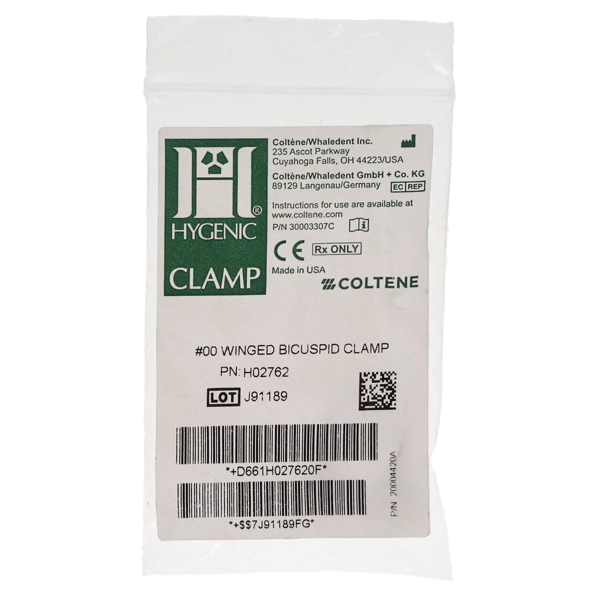 Hygenic Rubber Dam Clamp, #00, Winged, Gloss Finish, Upper & Lower Premolar/Anterior, 1/Pk, H02762 thumbnail 5
