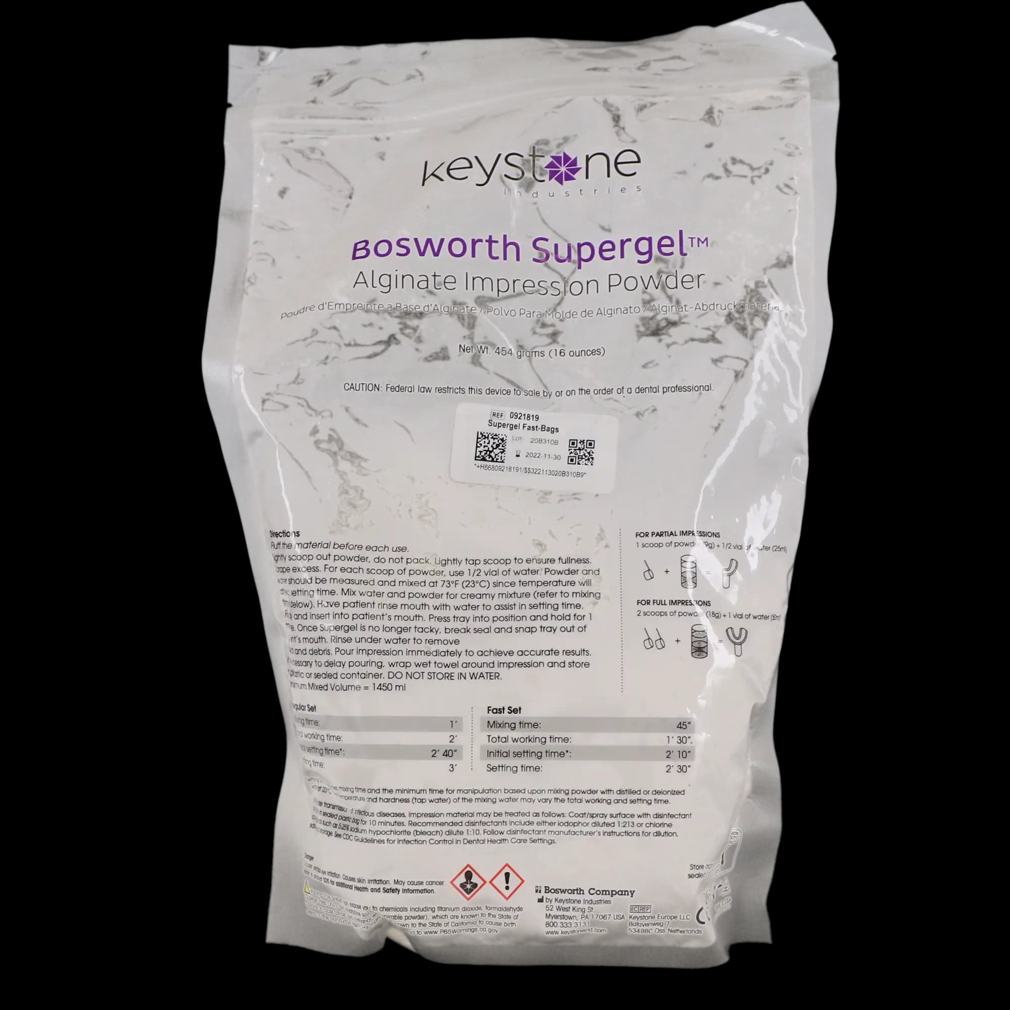 Keystone Supergel Alginate Impression Material, Fast Set, Pouch, 1 lb, 1/Pk, 921819 thumbnail 5