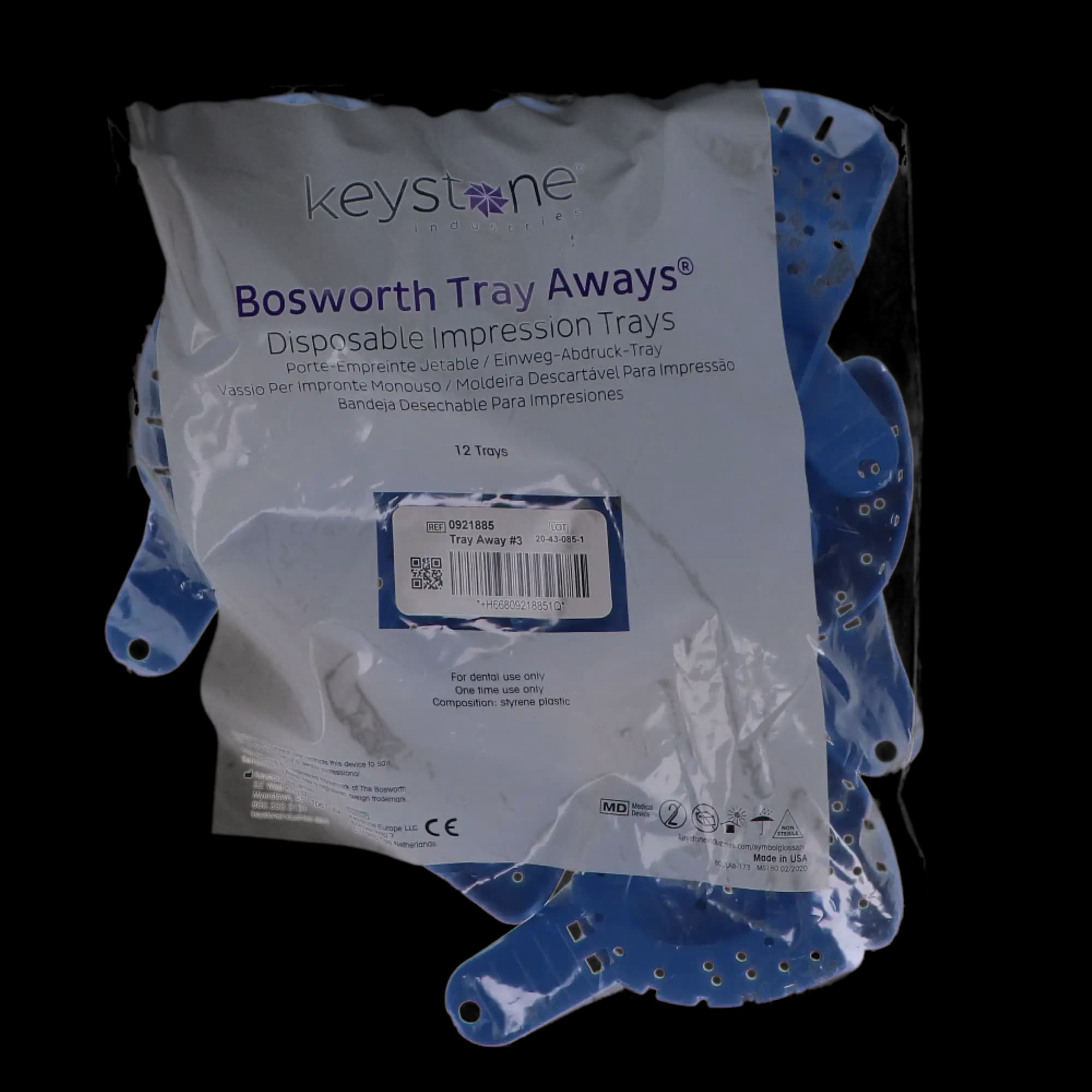 Keystone Tray Aways Disposable Plastic Impression Trays, Perforated, #3, Medium, Upper, 12/Pk, 921885 thumbnail 4