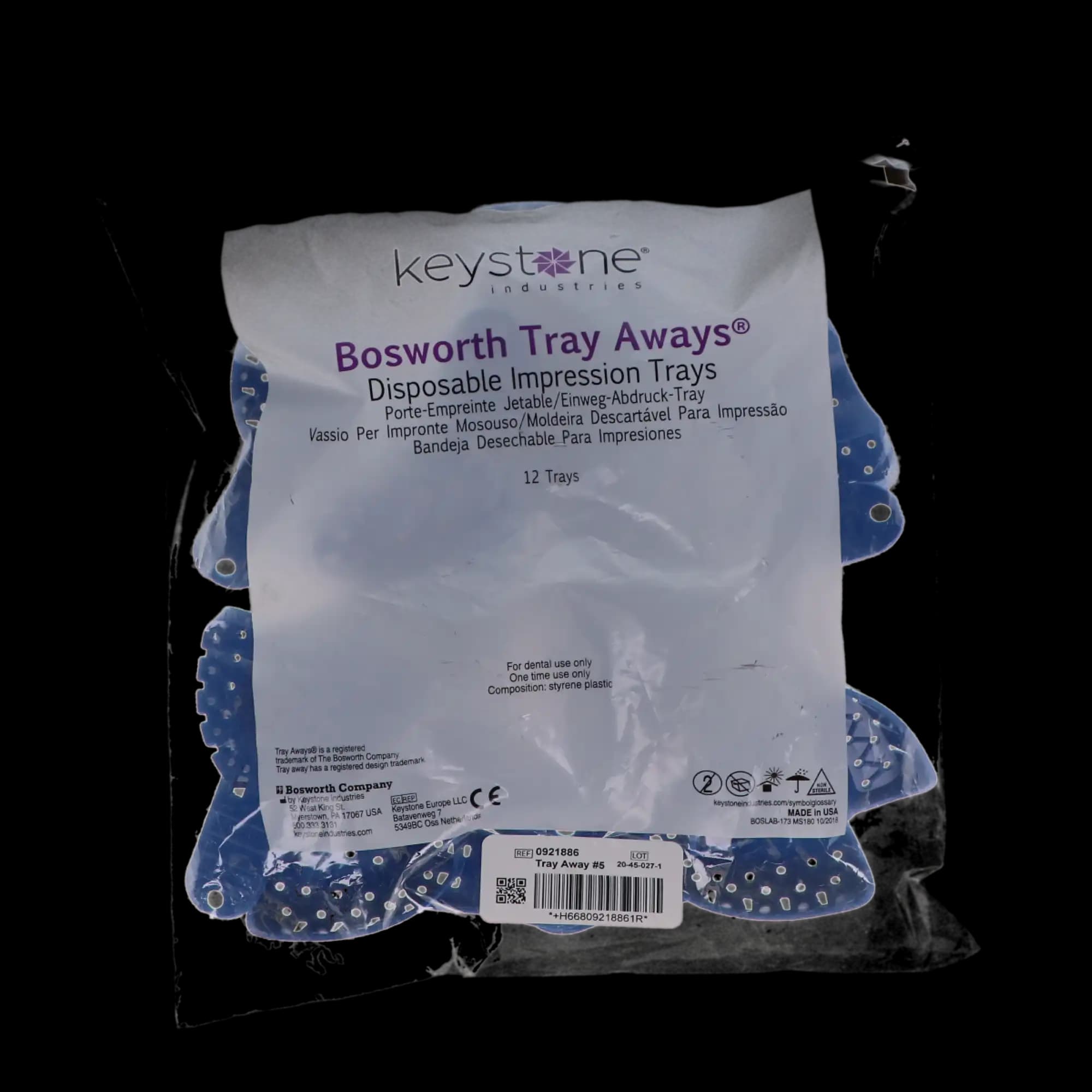 Keystone Tray Aways Disposable Plastic Impression Trays, Perforated, #5, Small, Upper, 12/Pk, 921886 thumbnail 4
