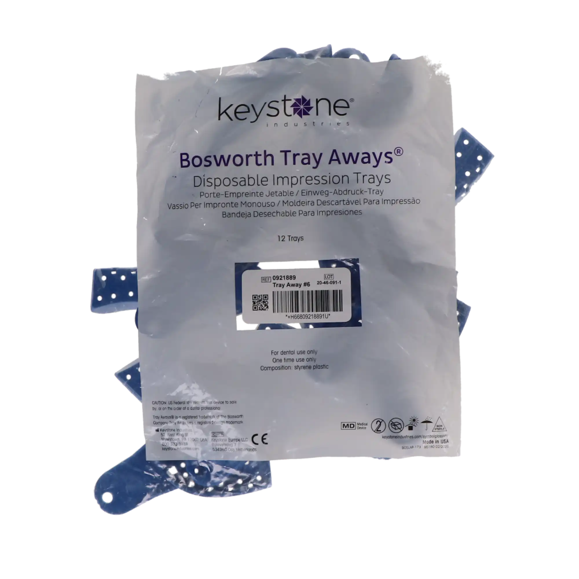 Keystone Tray Aways Disposable Plastic Impression Trays, Perforated, #6, Small, Lower, 12/Pk, 921889 thumbnail 4
