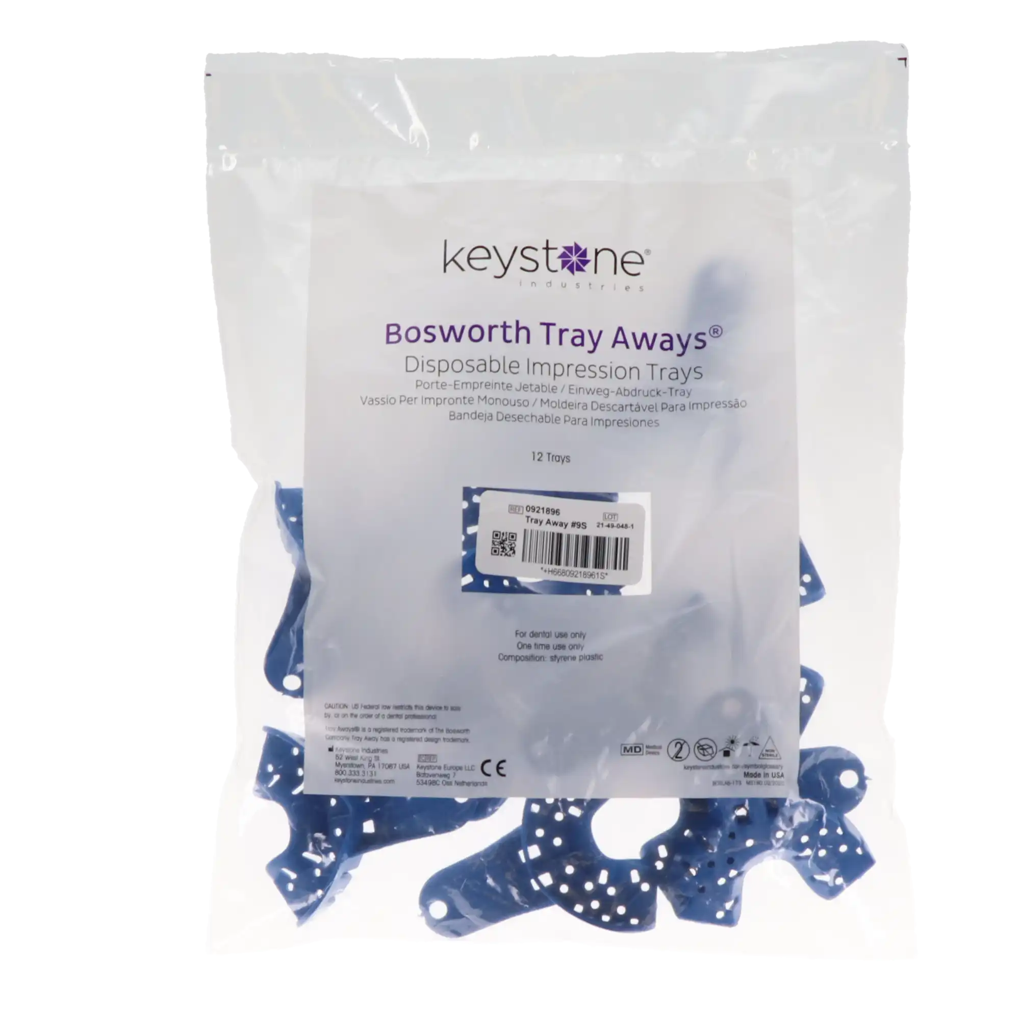 Keystone Tray Aways Disposable Plastic Impression Trays, Perforated, #9S Lower Anterior, 12/Pk, 921896 thumbnail 4