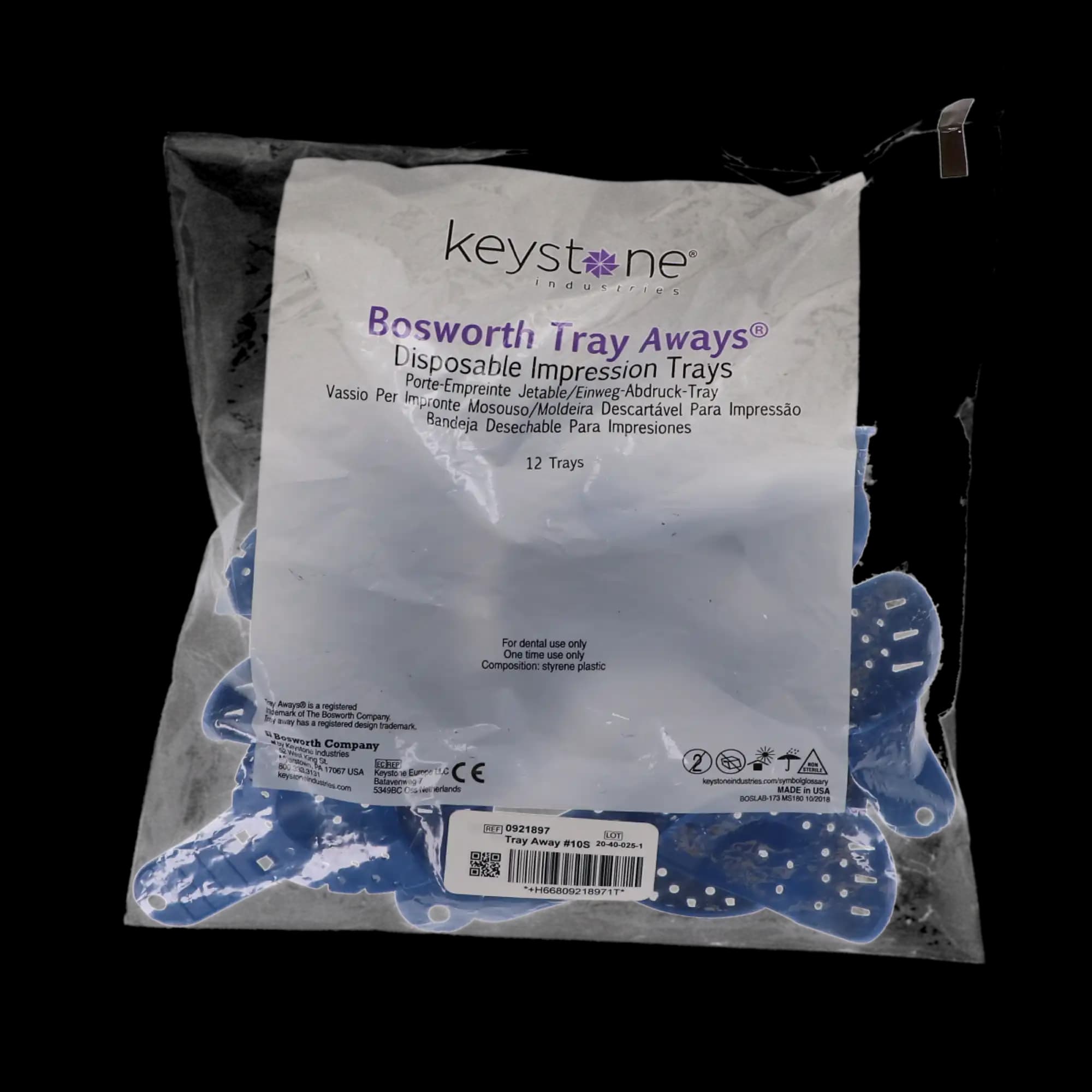Keystone Tray Aways Disposable Plastic Impression Trays, Perforated, #10S Upper Anterior, 12/Pk, 921897 thumbnail 4