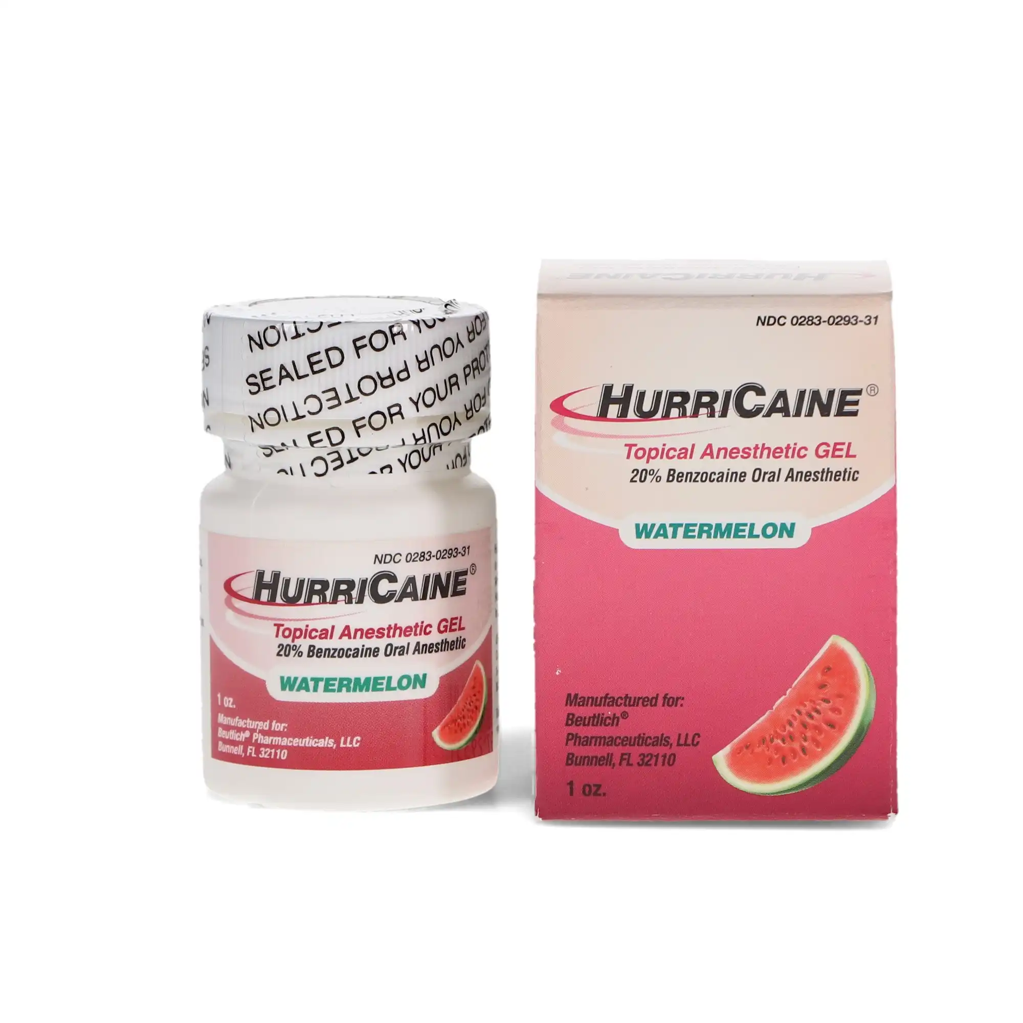 HurriCaine Topical Anesthetic Gel, 20% Benzocaine, Watermelon, 1 oz Jar, 1/Pk, NDC 0283-0293-31 - HurriCaine Topical Anesthetic Gel, 1 oz/Bt, Watermelon, 1/Pk, 0283-0293-31 - Image 1