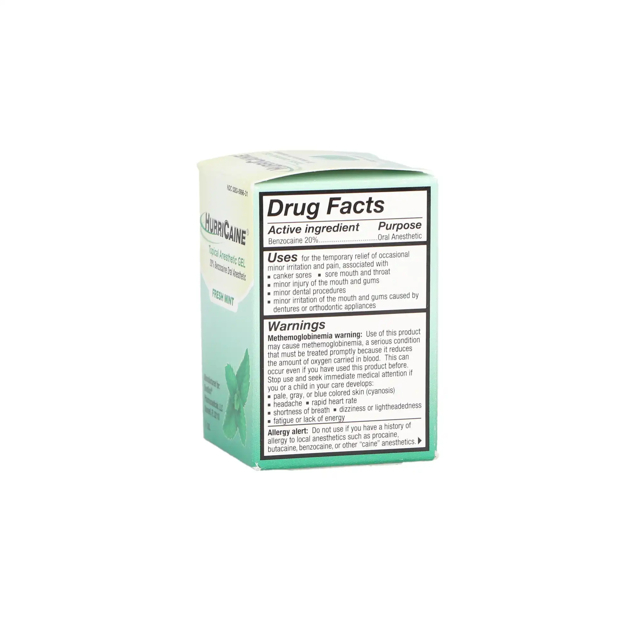 HurriCaine Topical Anesthetic Gel, 20% Benzocaine, Fresh Mint, 1 oz Jar, 1/Pk, NDC 0283-0998-31 thumbnail 3