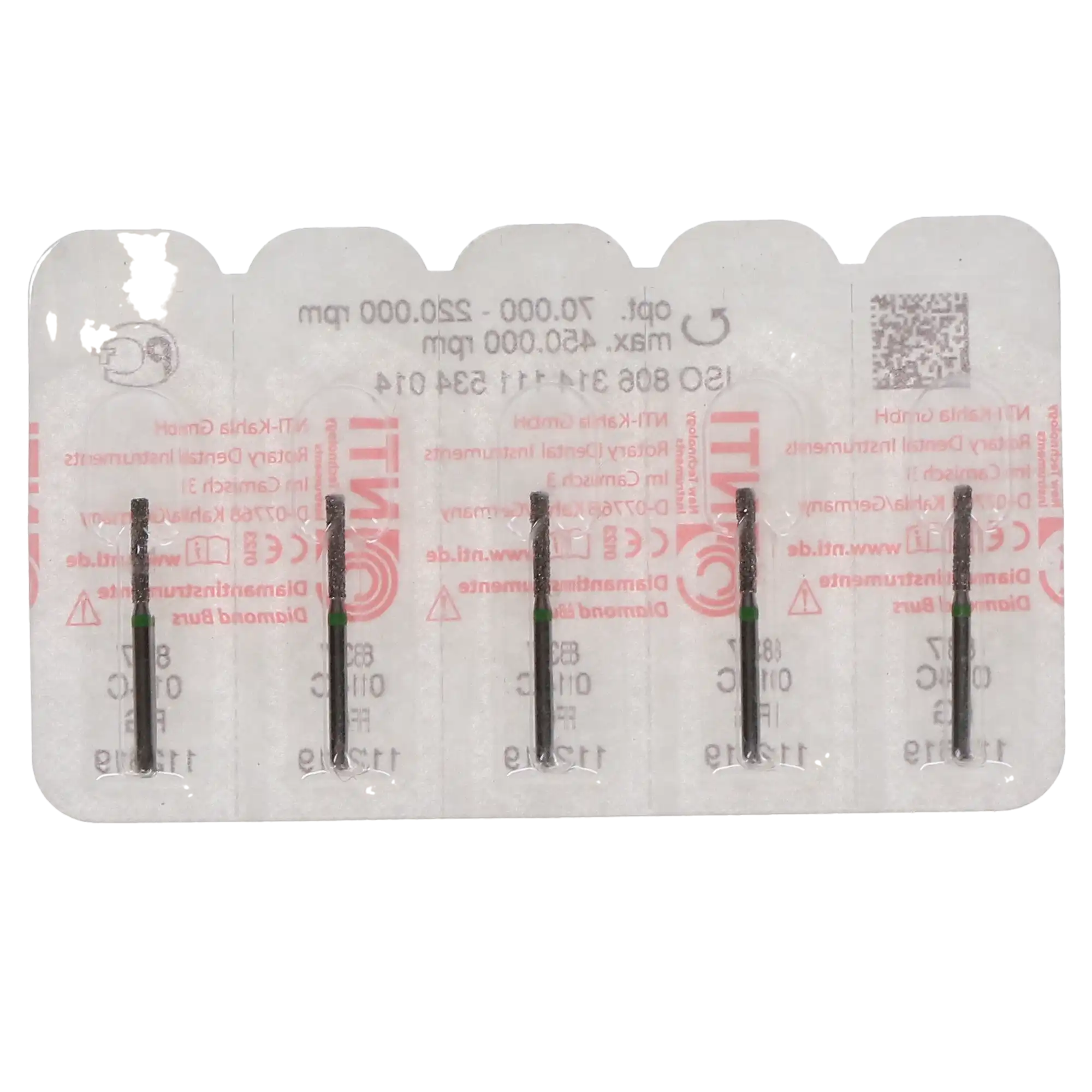 NTI Diamond Bur, FG, Cylinder Flat End, # C837, 1.4 mm Diameter, 8.0 mm Length, Coarse, Green, 5/Pk, C837-014 thumbnail 5