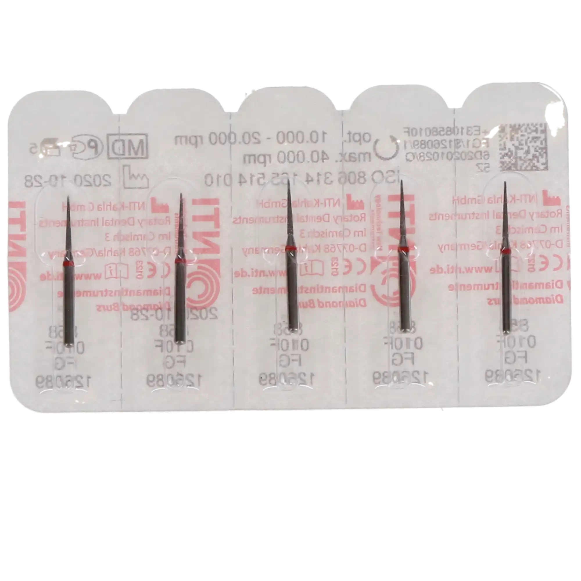 NTI Diamond Bur, FG, Needle, #F858, 1.0 mm, Fine, Red, 5/Pk, F858-010 thumbnail 4