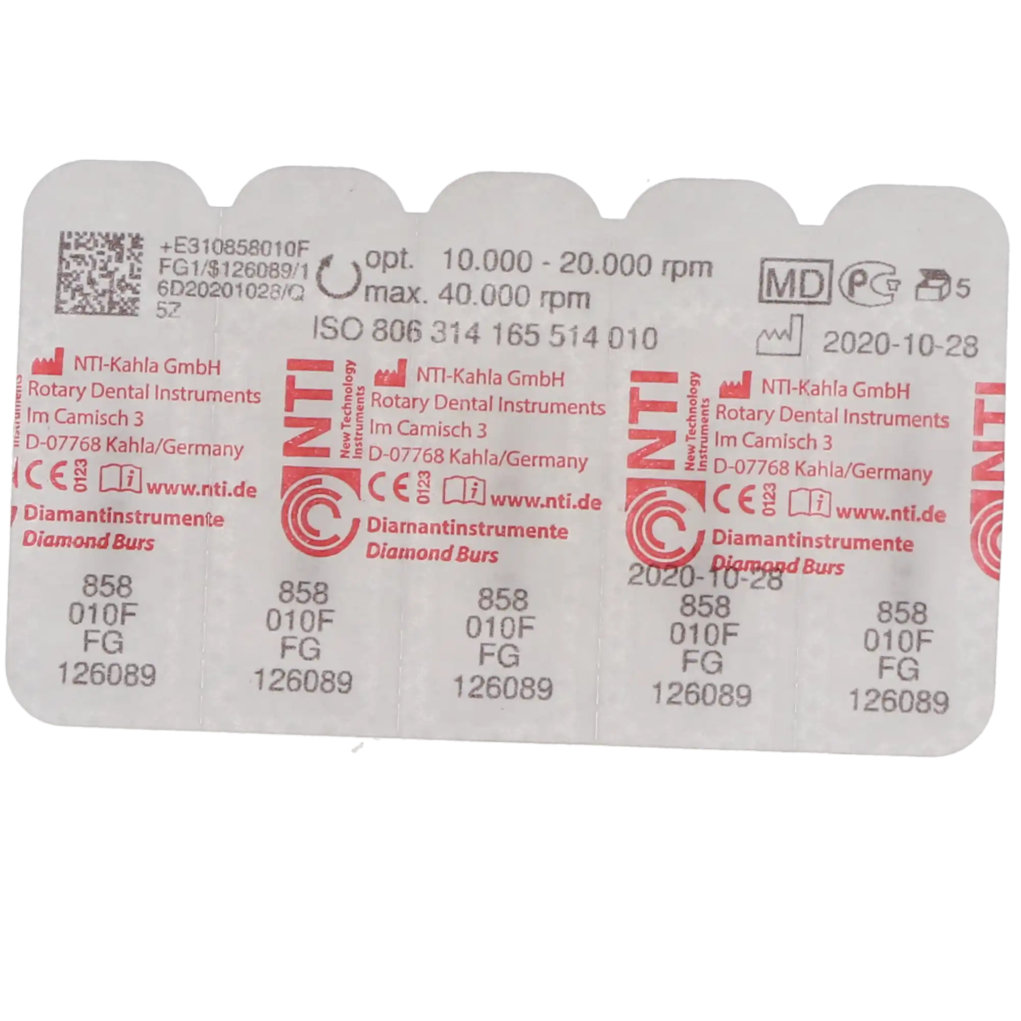 NTI Diamond Bur, FG, Needle, #F858, 1.0 mm, Fine, Red, 5/Pk, F858-010 thumbnail 5