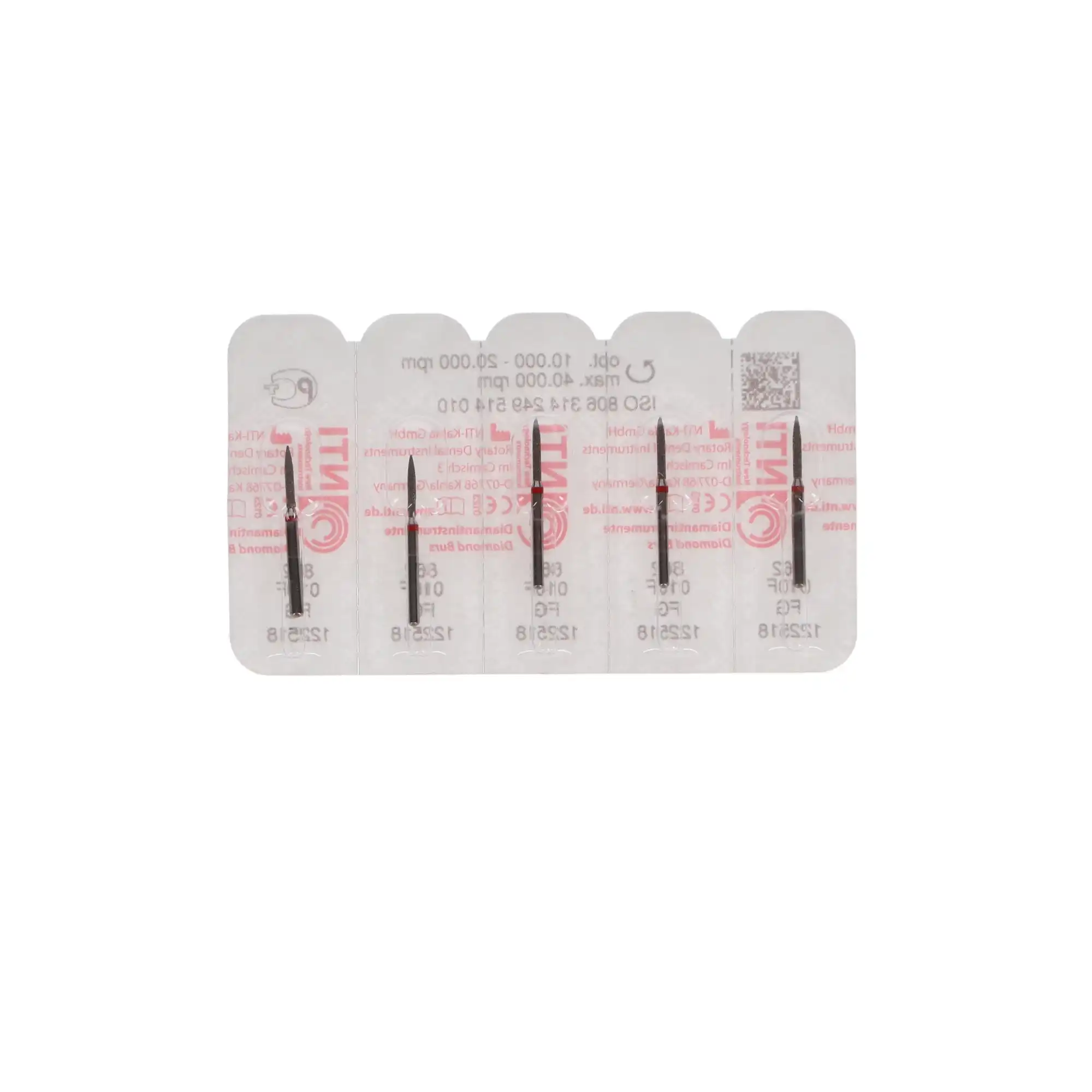NTI Diamond Bur, FG, Flame, # F862, 1.0 mm Diameter, 8.0 mm Length, Fine Grit, Red Ring, 5/Pk, F862-010 thumbnail 5