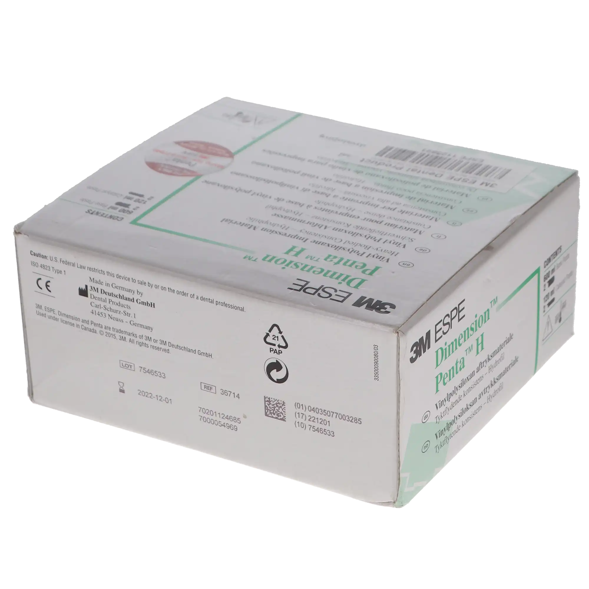 Dimension Penta H Standard Pack, Heavy Body Vinyl Polysiloxane Impression Material, 2 x 300ml Base + 2 x 60ml Catalyst, 36714 - Dimension Penta H Standard Pack Standard - Image 1