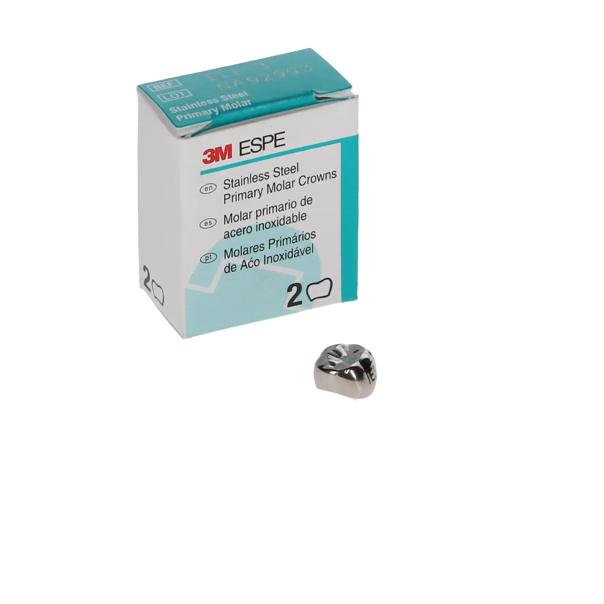 3M™ ESPE™ Stainless Steel Primary Molar Crowns, Size ELL3, Lower Left Second Primary Molar, 5/Box thumbnail 3