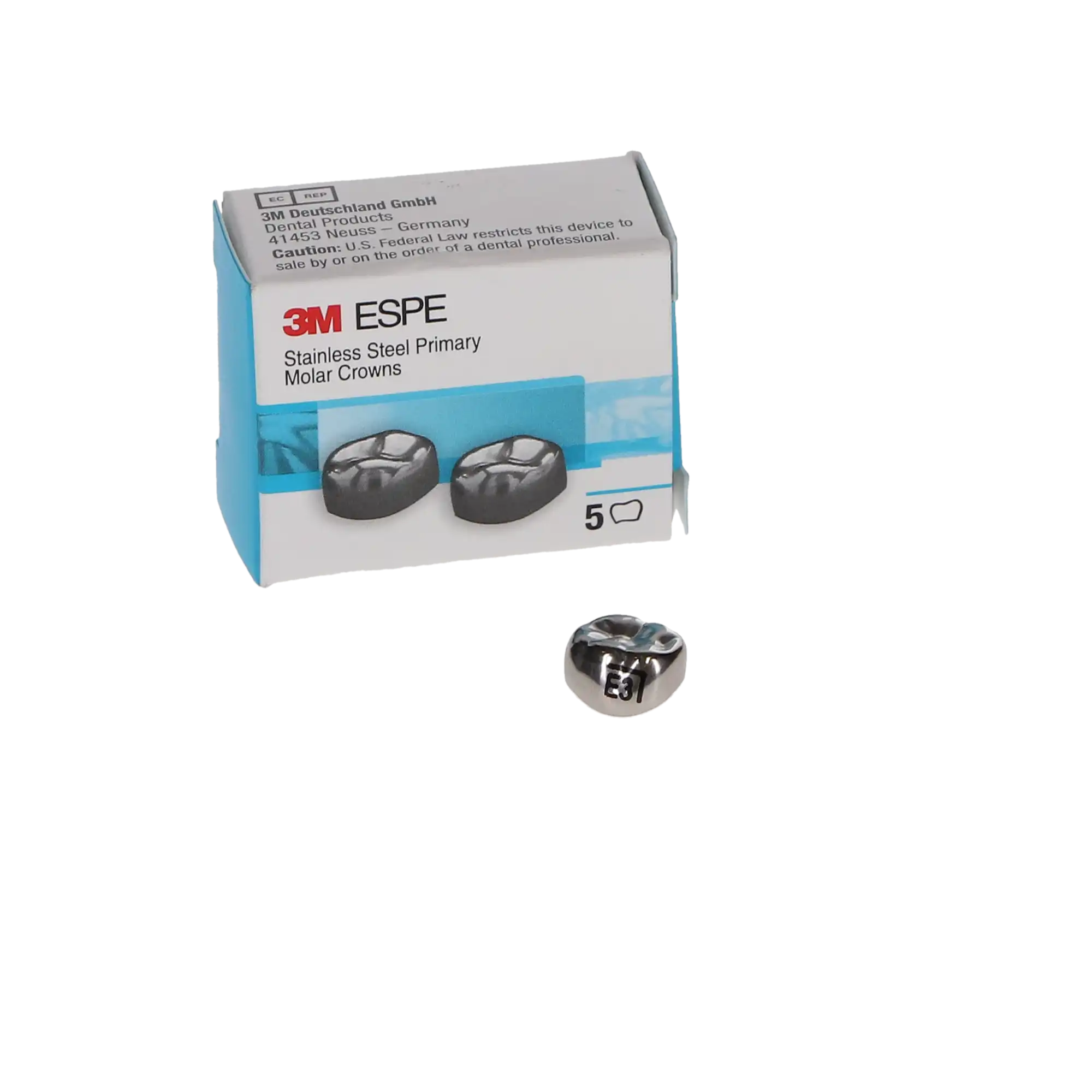 3M™ ESPE™ Stainless Steel Primary Molar Crown, Size ELR3, Lower Right Second Primary Molar, Box of 5 thumbnail 4
