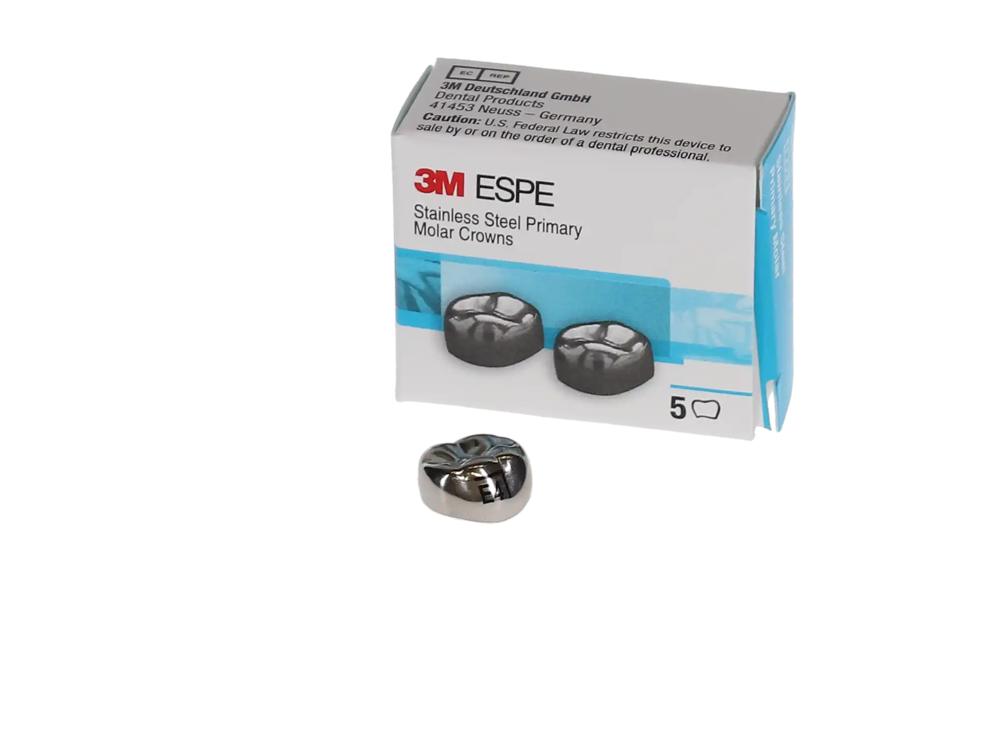 3M™ ESPE™ Stainless Steel Primary Molar Crown, Size 4, Lower Right Second Primary Molar, ELR4, Box of 5 thumbnail 3