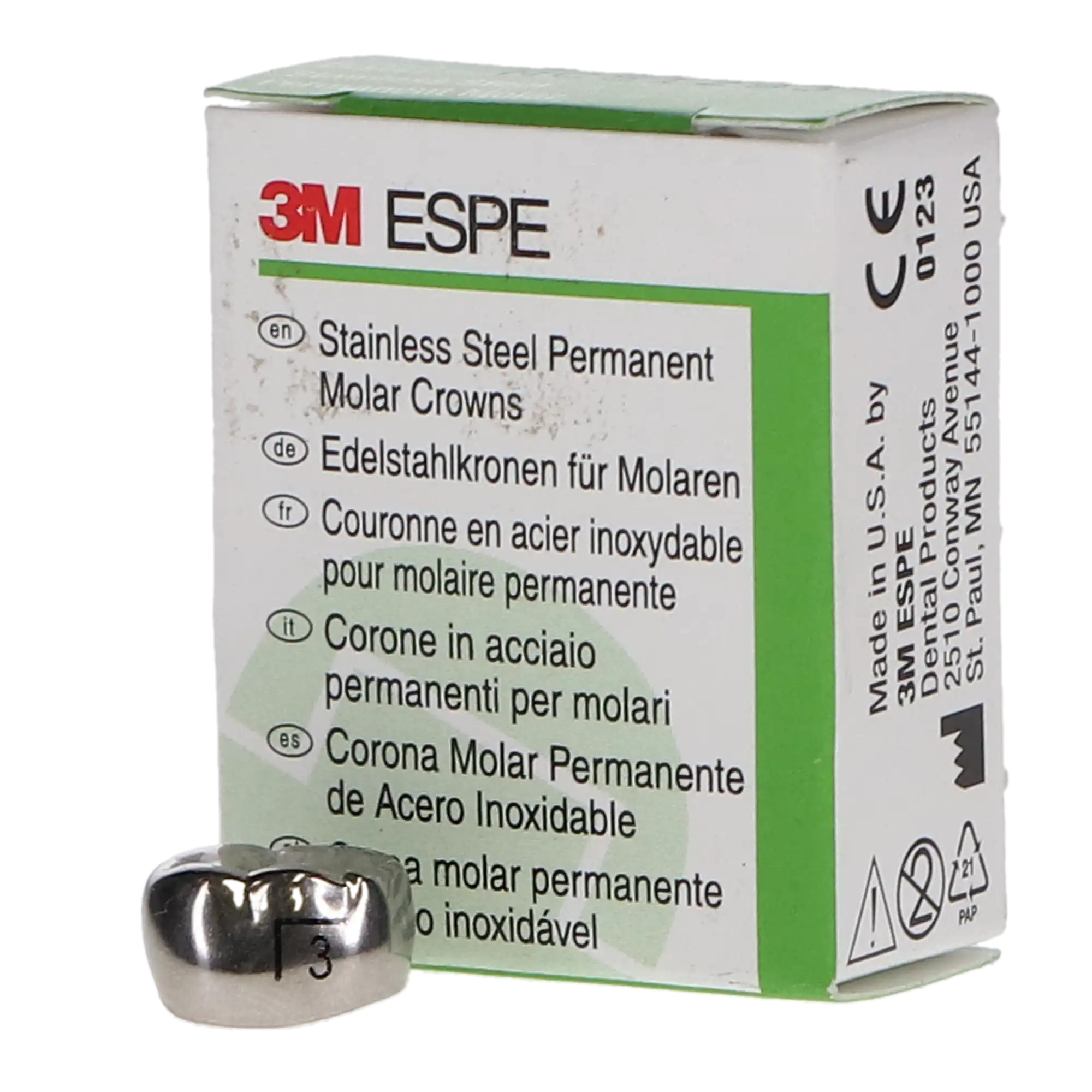 3M™ ESPE™ Stainless Steel Permanent Molar Crown, Size 6LL3 (Lower Left First Permanent Molar, Size 3), Box of 5, 6-LL-3 thumbnail 9